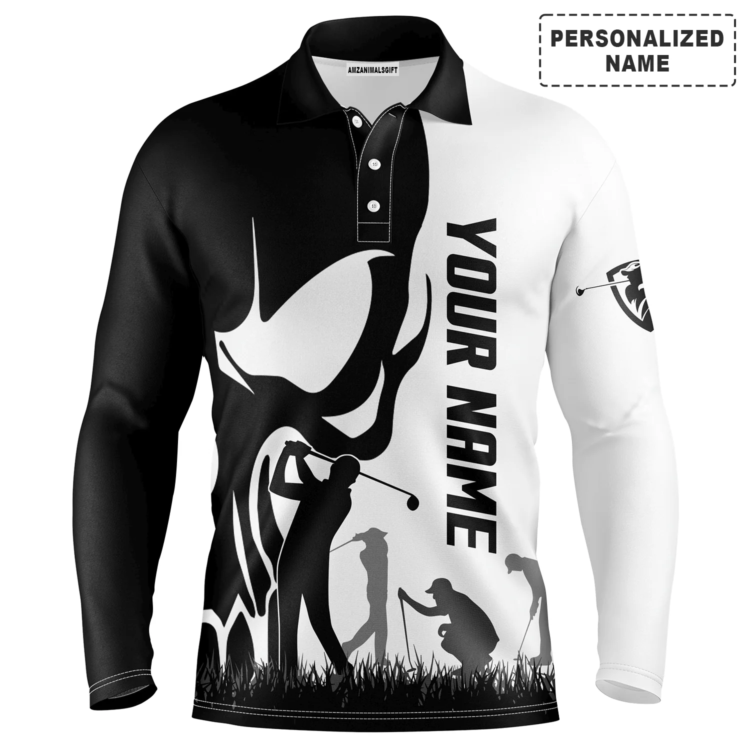 Custom Golf Long Sleeve Men Polo Shirt, Custom Name Skull Golf Ball Skin Apparel Men Golf Polo Shirt - Perfect Gift For Men, Golf Lovers - Image 13