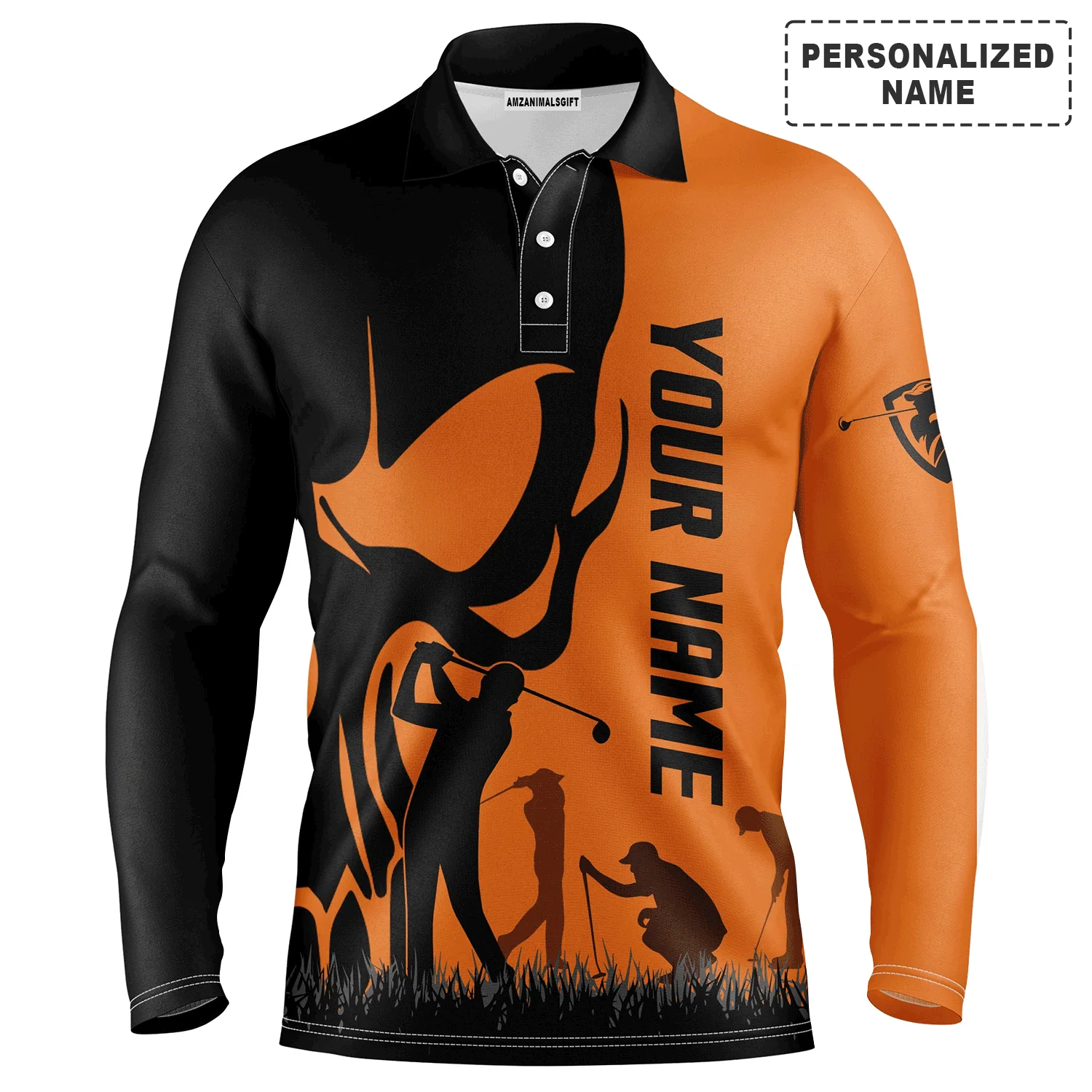 Custom Golf Long Sleeve Men Polo Shirt, Custom Name Skull Golf Ball Skin Apparel Men Golf Polo Shirt - Perfect Gift For Men, Golf Lovers - Image 15