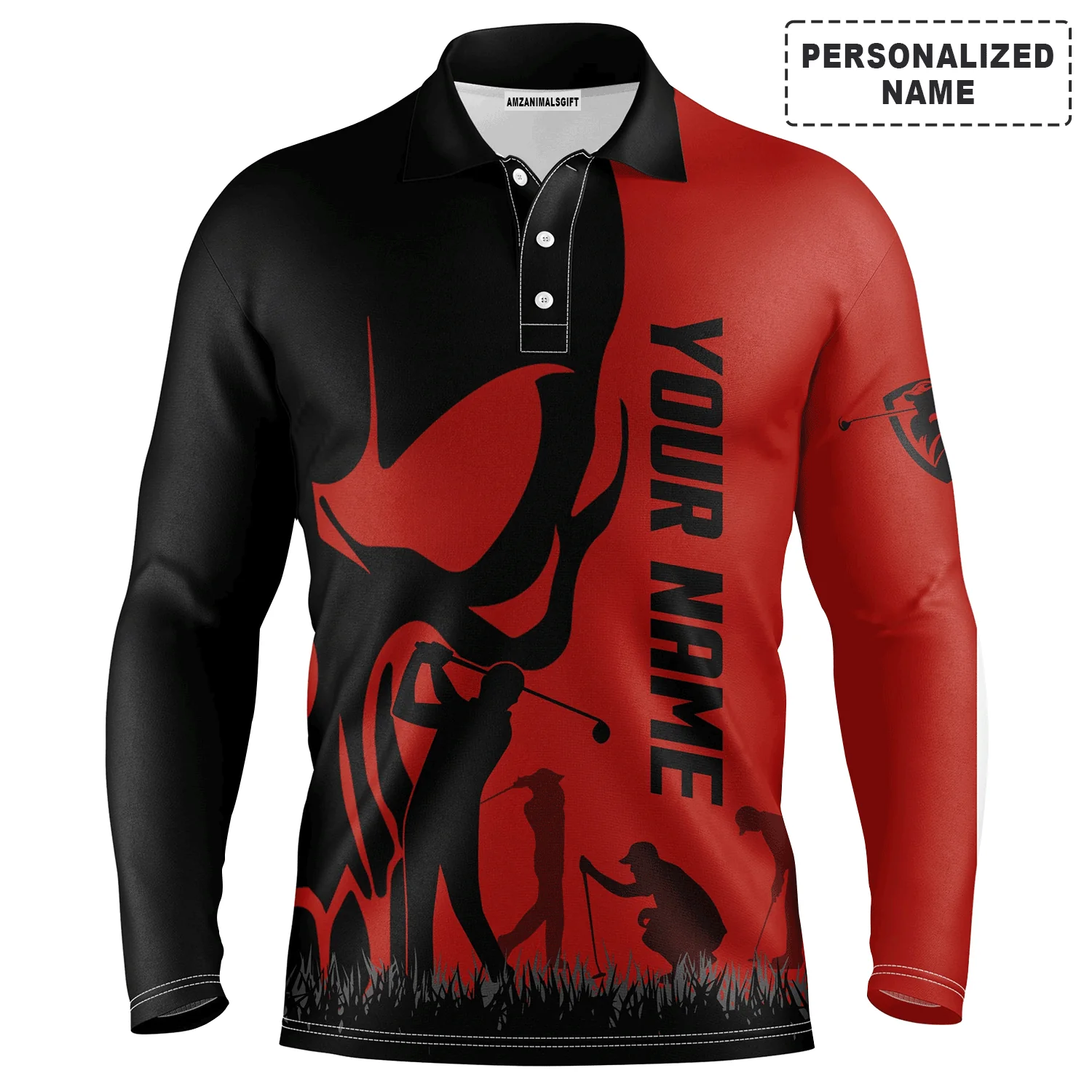 Custom Golf Long Sleeve Men Polo Shirt, Custom Name Skull Golf Ball Skin Apparel Men Golf Polo Shirt - Perfect Gift For Men, Golf Lovers - Image 17