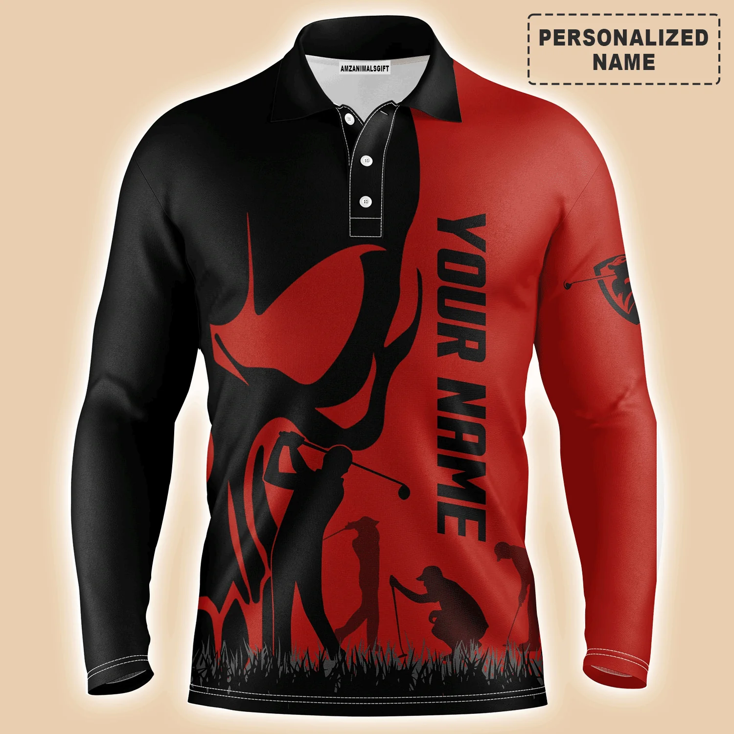 Custom Golf Long Sleeve Men Polo Shirt, Custom Name Skull Golf Ball Skin Apparel Men Golf Polo Shirt - Perfect Gift For Men, Golf Lovers - Image 4