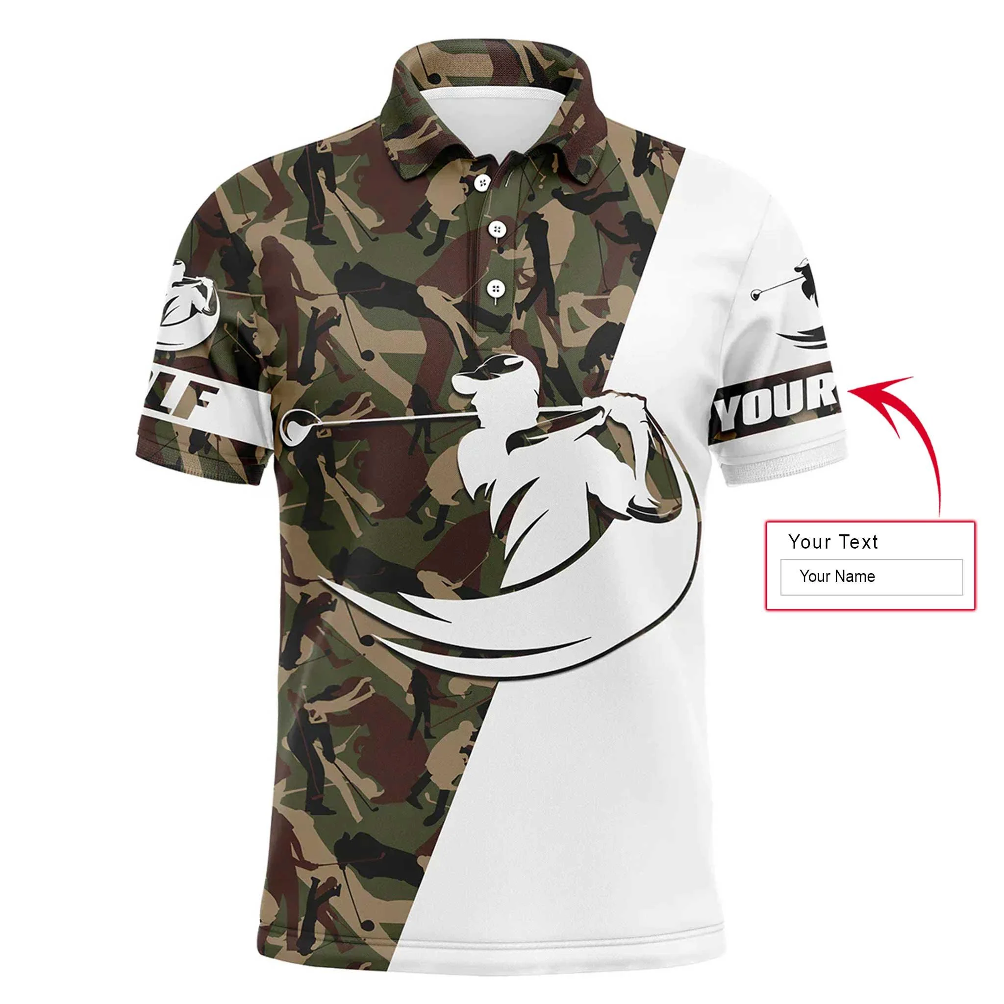 Custom Golf Long Sleeve Men Polo Shirt - Custom Name White And Camo Apparel - Personalized Sports Gift For Men, Golf Lover - Image 3