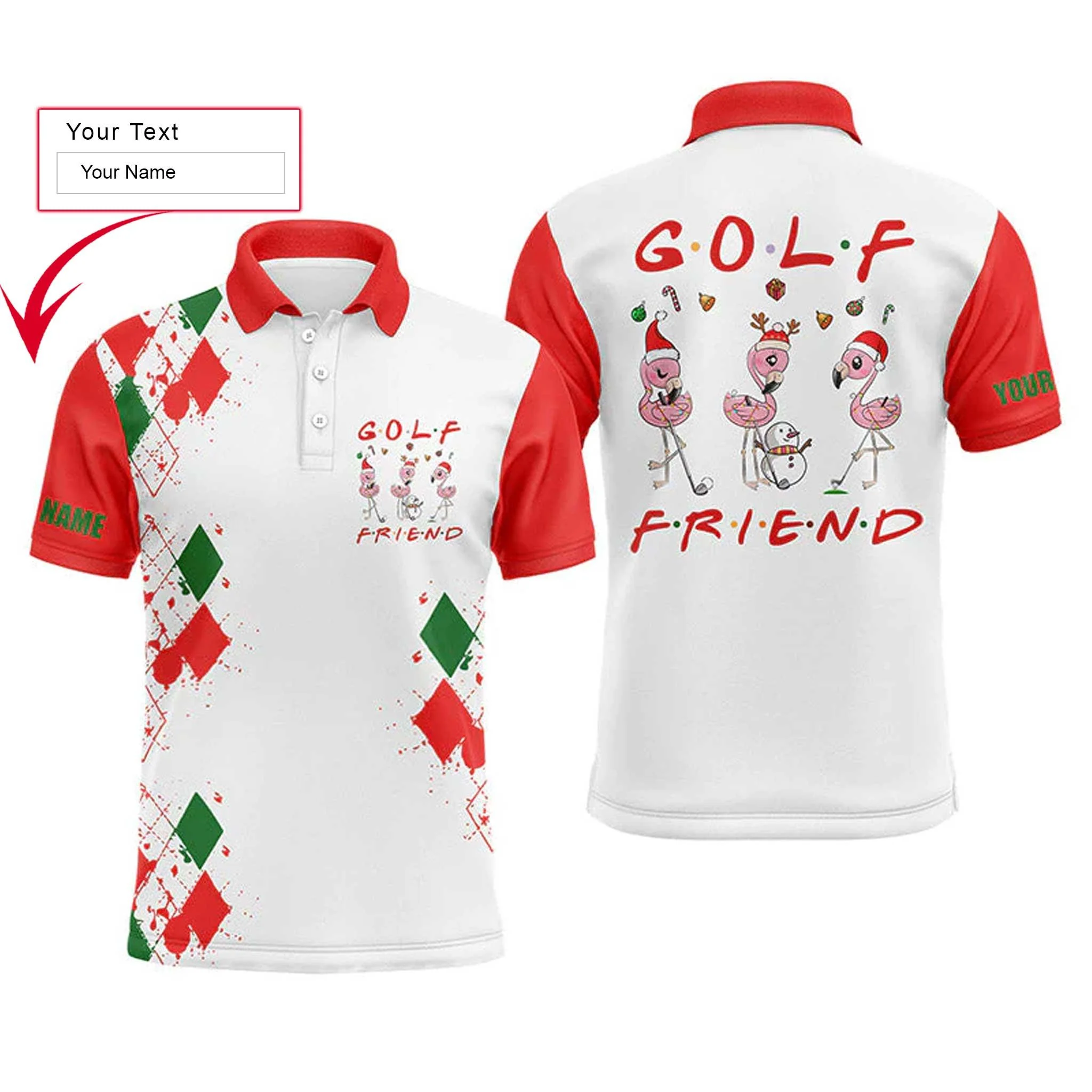 Custom Golf Long Sleeve Men Polo Shirt - Funny Christmas Custom Name Flamingo Golf Friend - Personalized Gift For Men, Golf Lover - Image 3