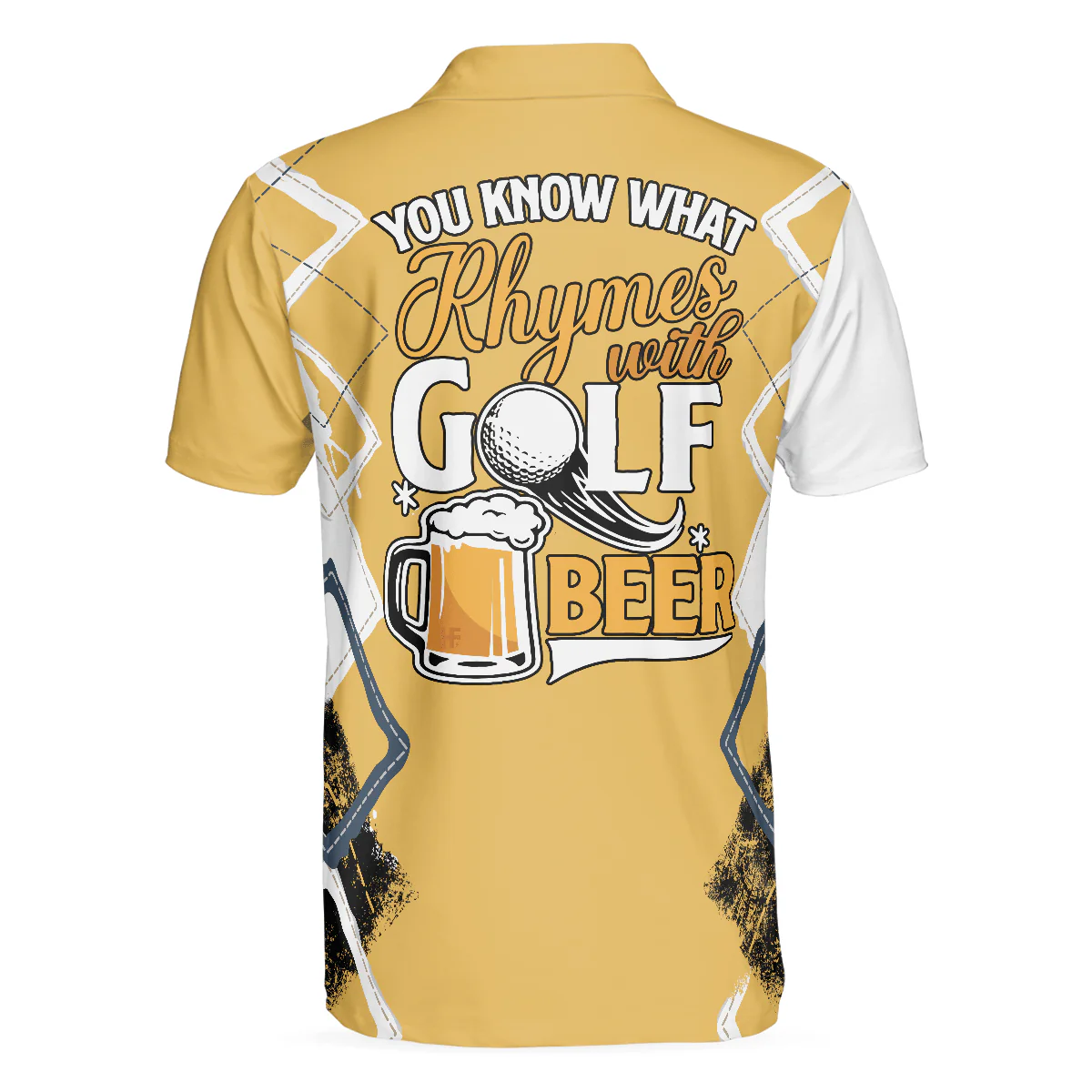 Custom Golf Long Sleeve Men Polo Shirt- Funny Skeleton Argyle Pattern You Know What Rhymes With Golf Beer Men Polo Shirts For Golf Lover - Image 4