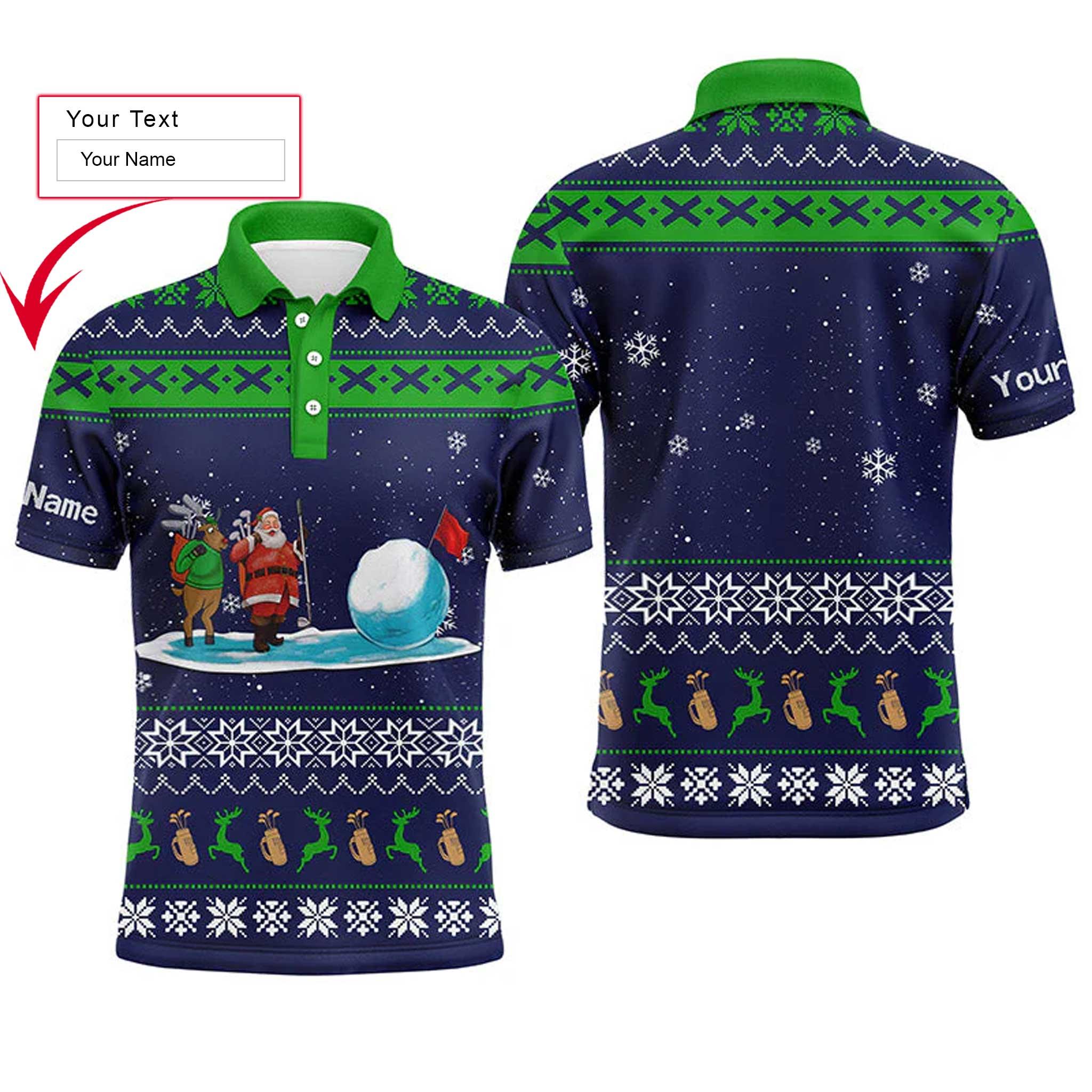 Custom Golf Long Sleeve Men Polo Shirt - Funny Ugly Christmas Pattern Custom Name Apparel - Personalized Gift For Men, Golf Lover - Image 3