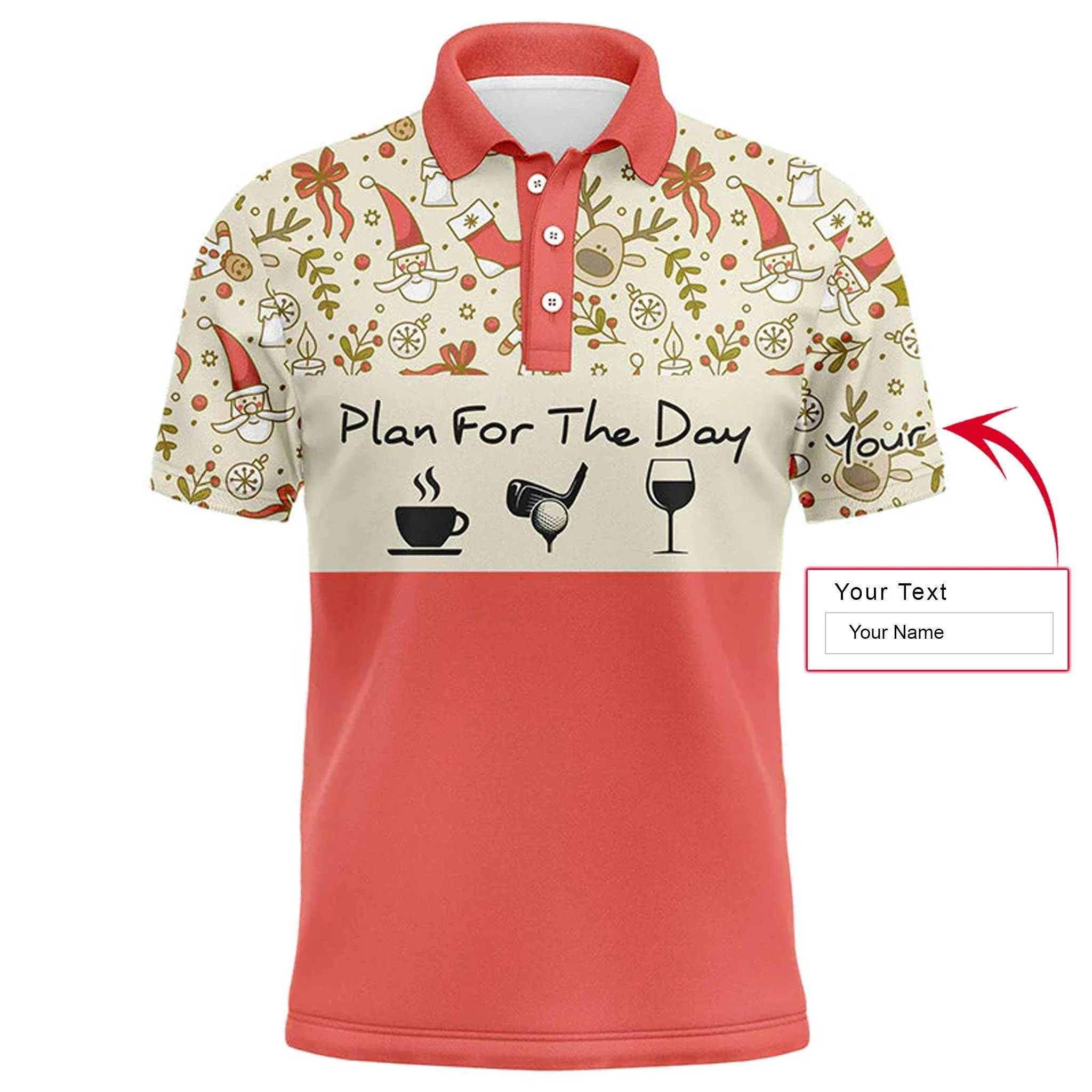 Custom Golf Long Sleeve Men Polo Shirt - Lovely Christmas Pattern Custom Name Apparel, Plan For The Day Coffee Golf Men Polo Shirt - Perfect Polo Shirt For Men - Image 3