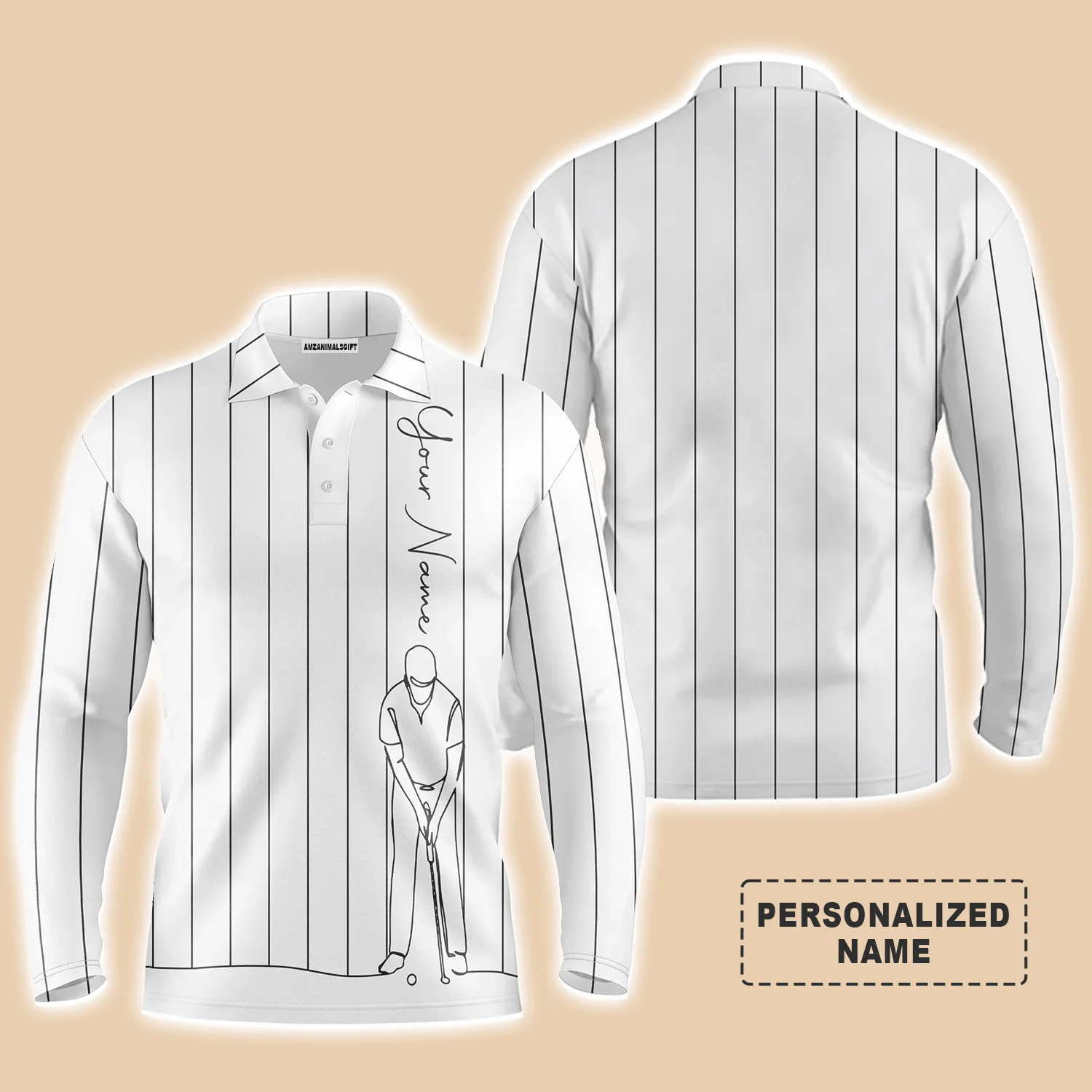 Custom Golf Long Sleeve Men Polo Shirt - Multicolor Stripe Pattern Custom Name Apparel - Personalized Gift For Men, Golf Lover - Image 2
