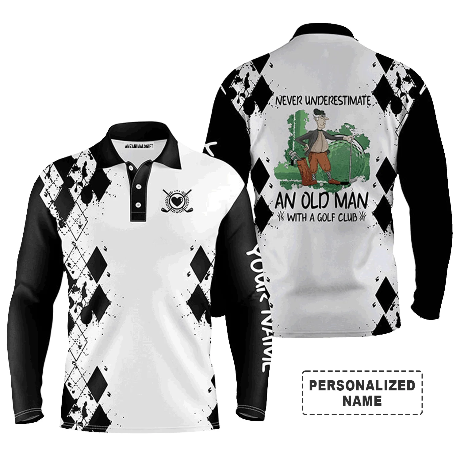 Custom Golf Long Sleeve Men Polo Shirt - Never Underestimate An Old Man With A Golf Club Men Golf Polo Shirt - Perfect Polo Shirt For Men, Golfers - Image 13