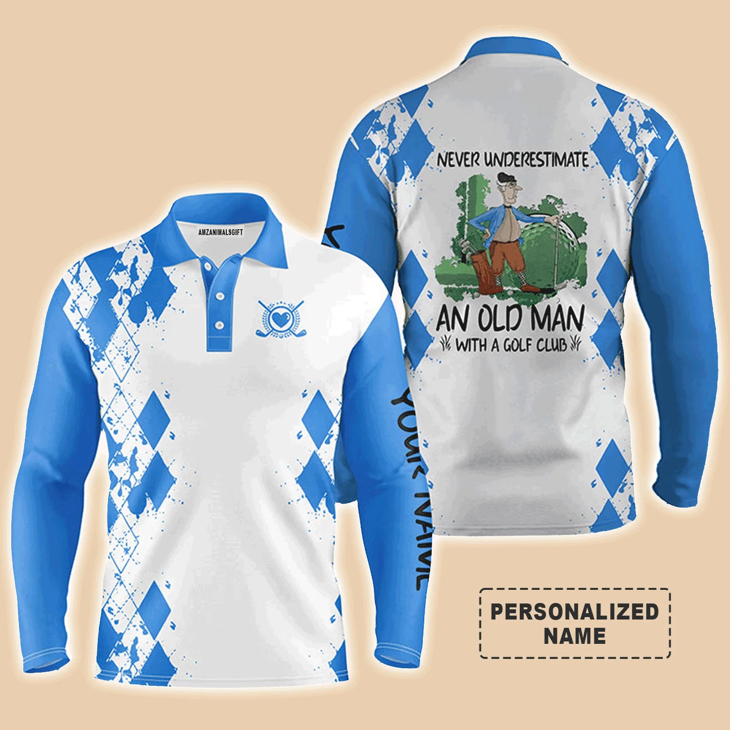 Custom Golf Long Sleeve Men Polo Shirt - Never Underestimate An Old Man With A Golf Club Men Golf Polo Shirt - Perfect Polo Shirt For Men, Golfers - Image 2