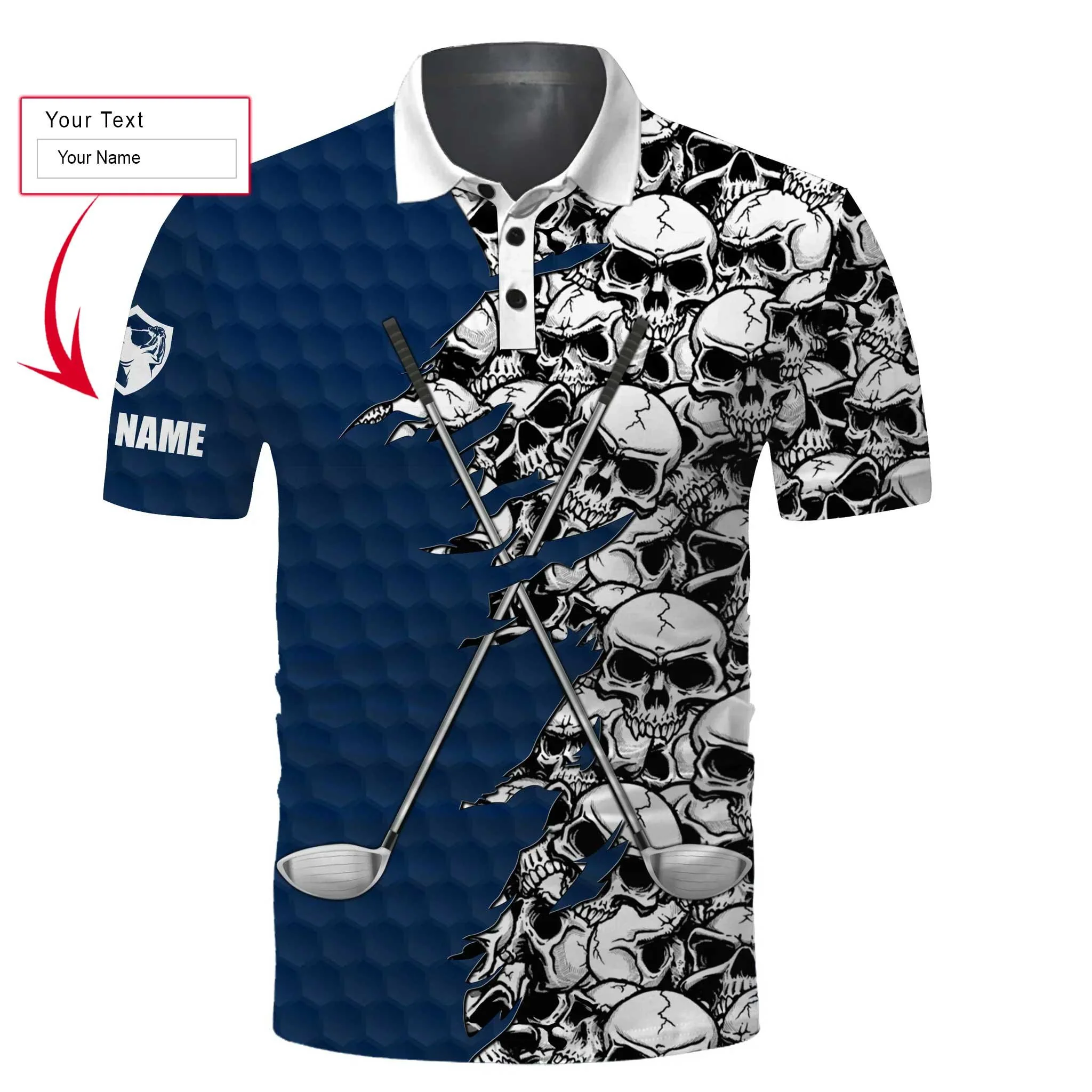 Custom Golf Long Sleeve Men Polo Shirt, Pattern Skull Golf Clubs Performance Custom Name Apparel - Perfect Gift For Men, Golf Lovers - Image 8