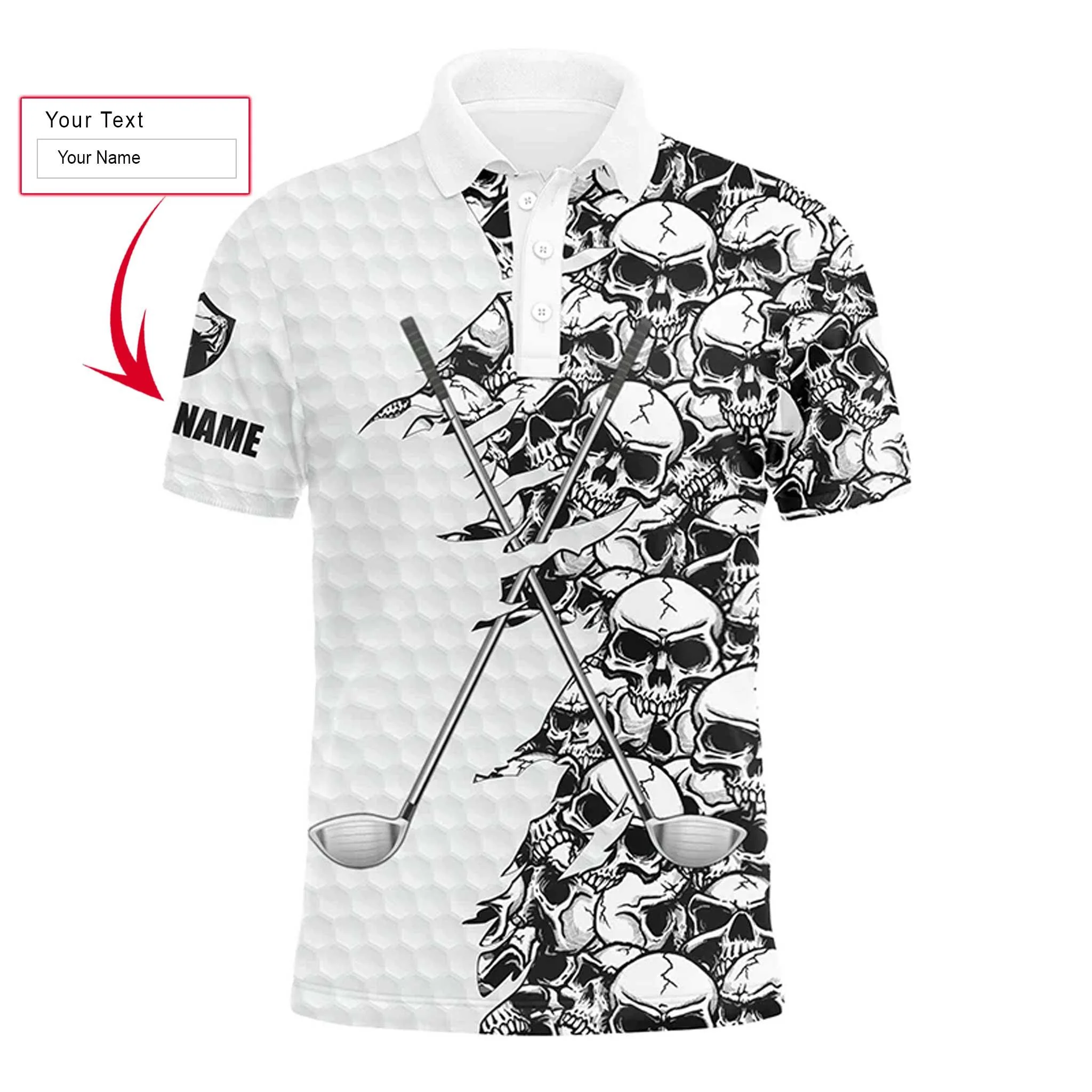 Custom Golf Long Sleeve Men Polo Shirt, Pattern Skull Golf Clubs Performance Custom Name Apparel - Perfect Gift For Men, Golf Lovers - Image 9