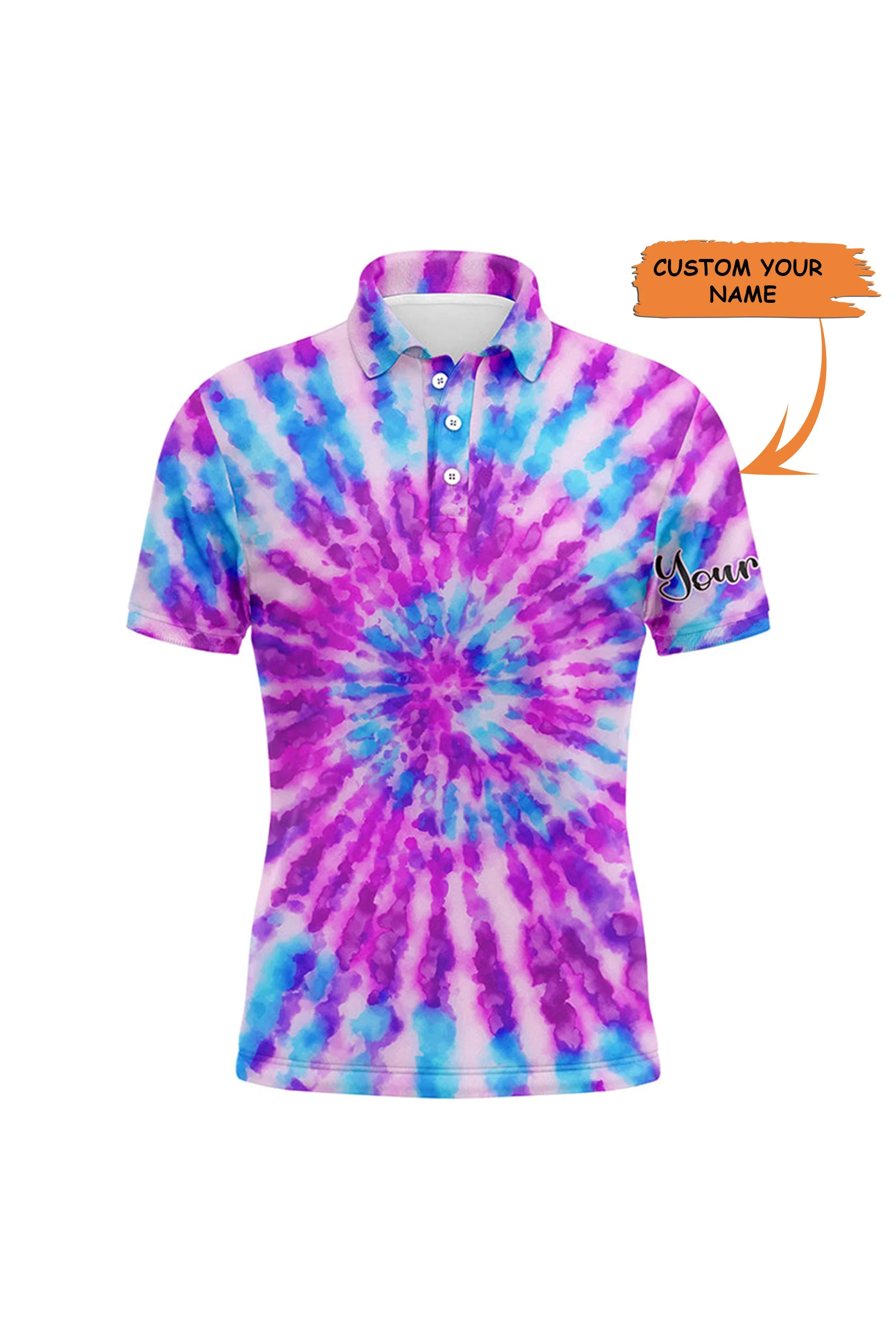 Custom Golf Long Sleeve Men Polo Shirt-Watercolor Purple Tie Dye Pattern Custom Name Apparel Men Golf Polo Shirt- Personalized Gift For Men,Golf Lover - Image 3