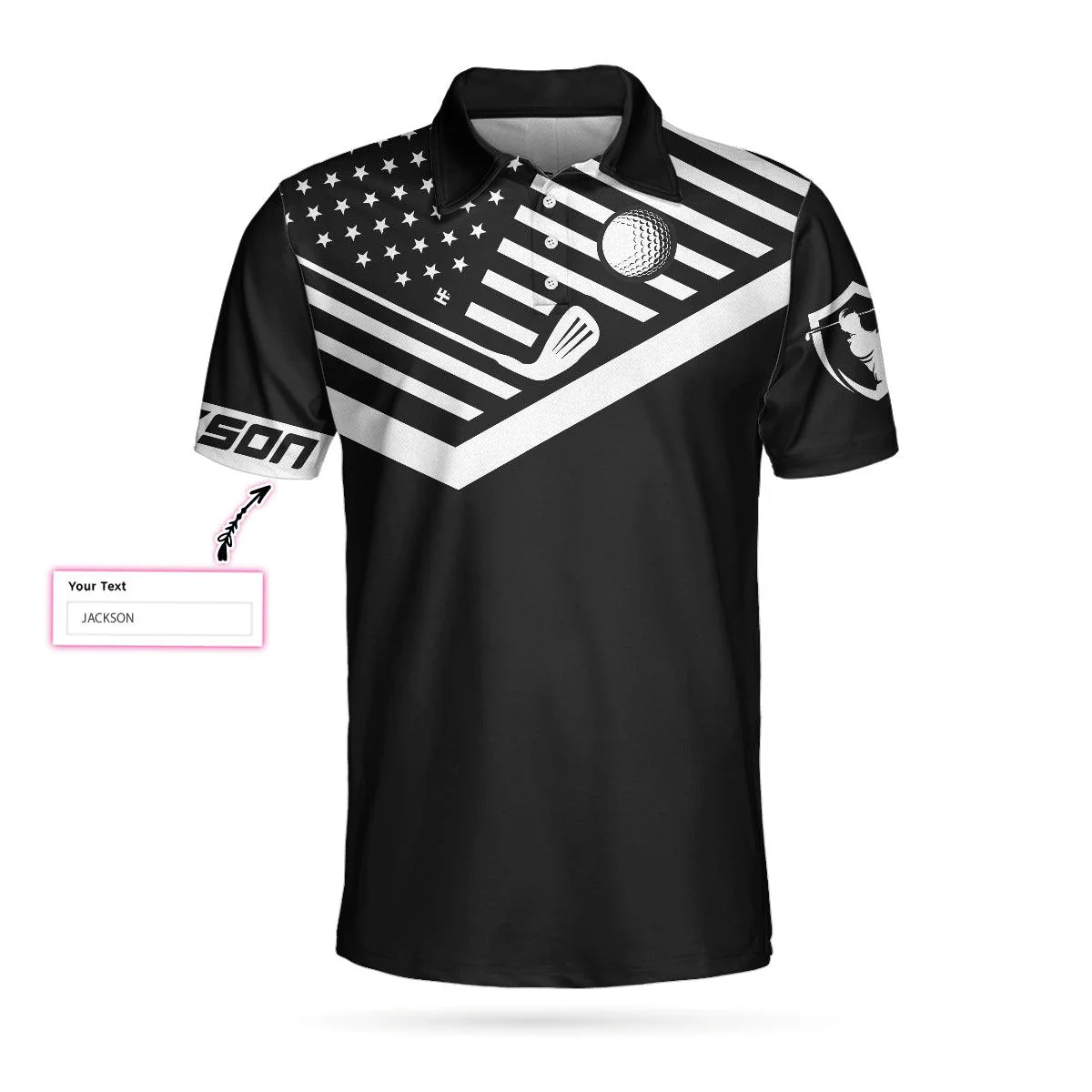 Custom Golf Long Sleeve Men Polo Shirt - Your Hole Is My Goal Custom Name Black American Flag Men Polo Shirt For Golf Lover - Image 3