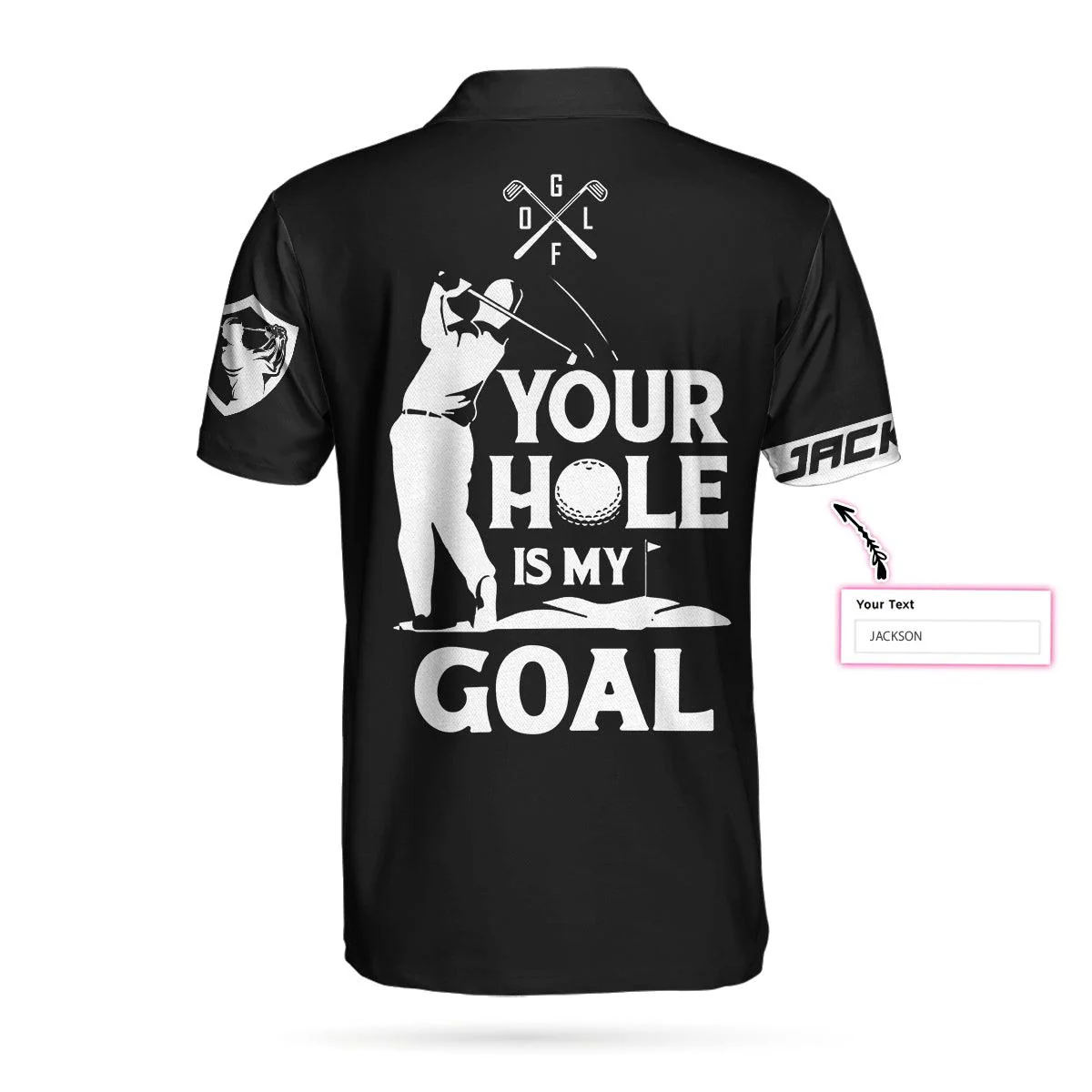 Custom Golf Long Sleeve Men Polo Shirt - Your Hole Is My Goal Custom Name Black American Flag Men Polo Shirt For Golf Lover - Image 4