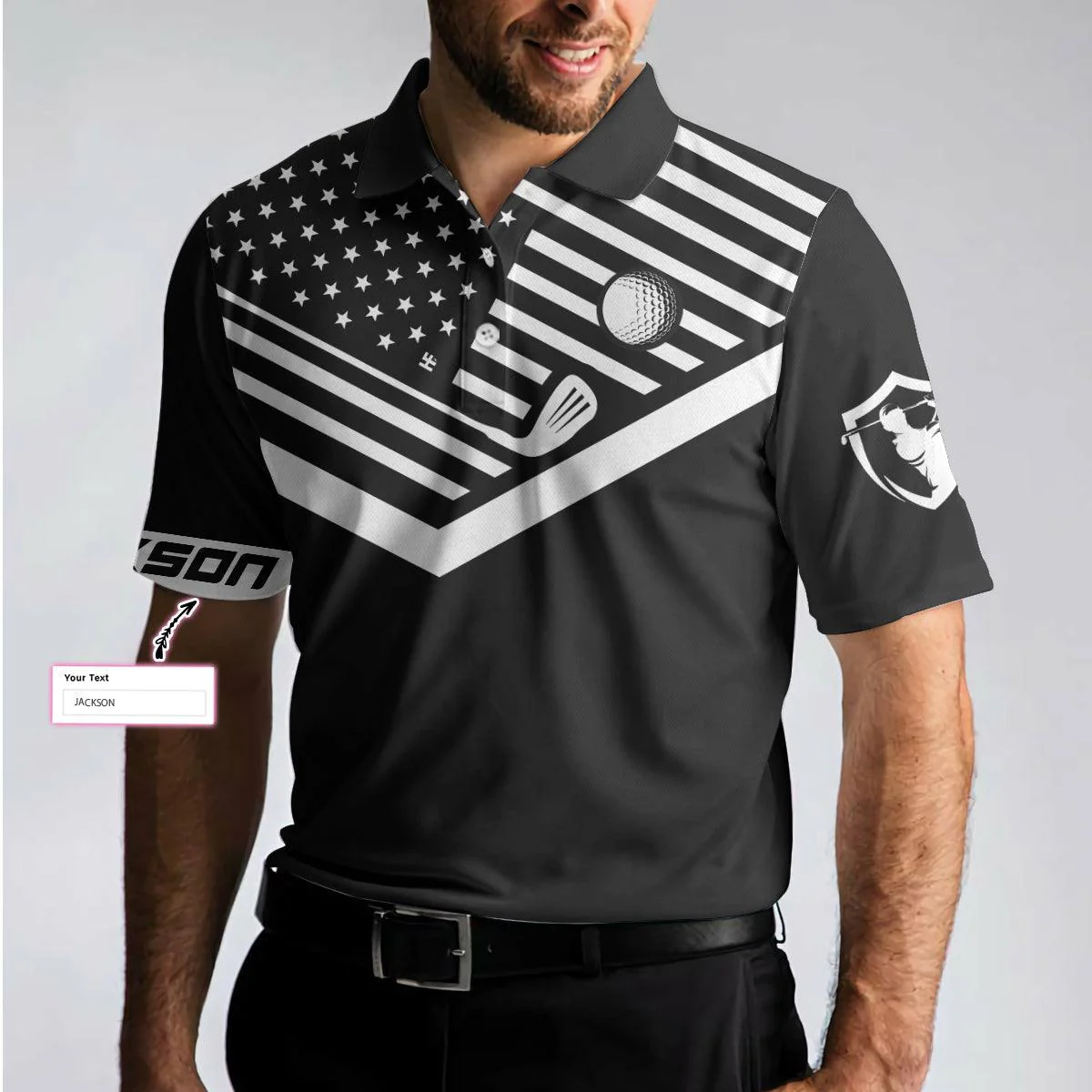 Custom Golf Long Sleeve Men Polo Shirt - Your Hole Is My Goal Custom Name Black American Flag Men Polo Shirt For Golf Lover - Image 5