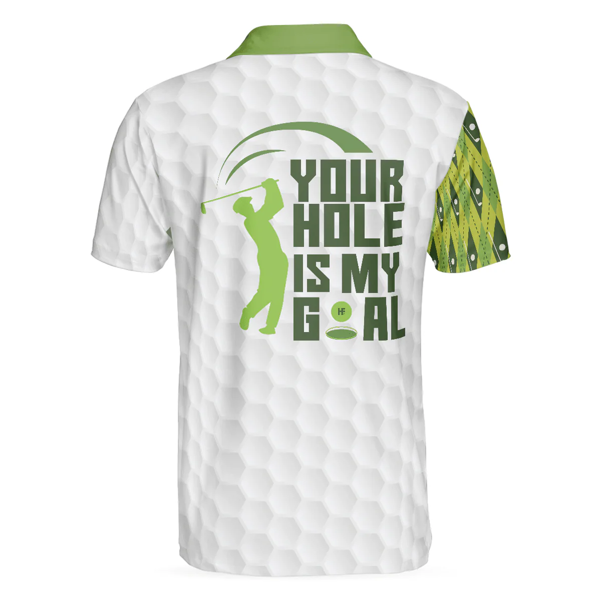 Custom Golf Long Sleeve Men Polo Shirt -Your Hole Is My Goal Green Argyle Pattern Polo Shirt, White And Green Golf Shirt For Men, Golf Lover - Image 3