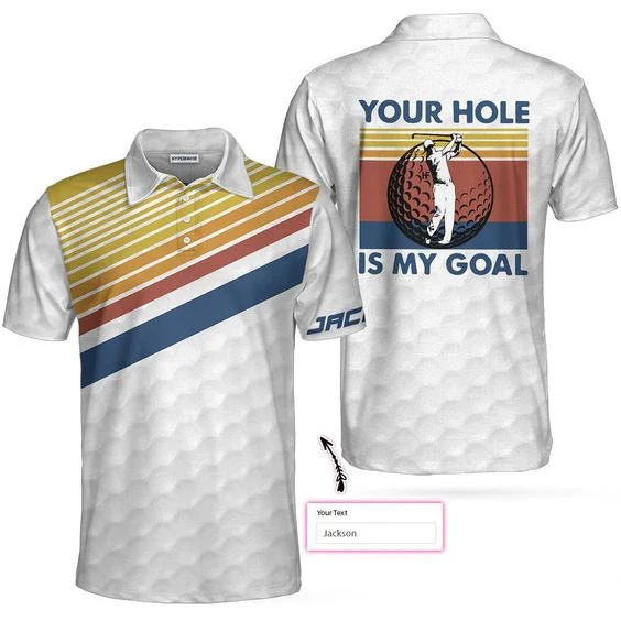 Custom Golf Long Sleeve Men Polo Shirt- Your Hole Is My Goal Retro Striped Personalized Polo Shirt, Personalized Gift For Men,Golf Lovers - Image 3