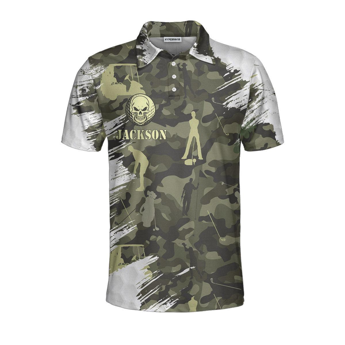 Custom Golf Long Sleeve Men Polo Shirt - Your Hole Is My Goal Skull Camo Pattern Custom Name Men Polo Shirt For Golf Lover - Image 4