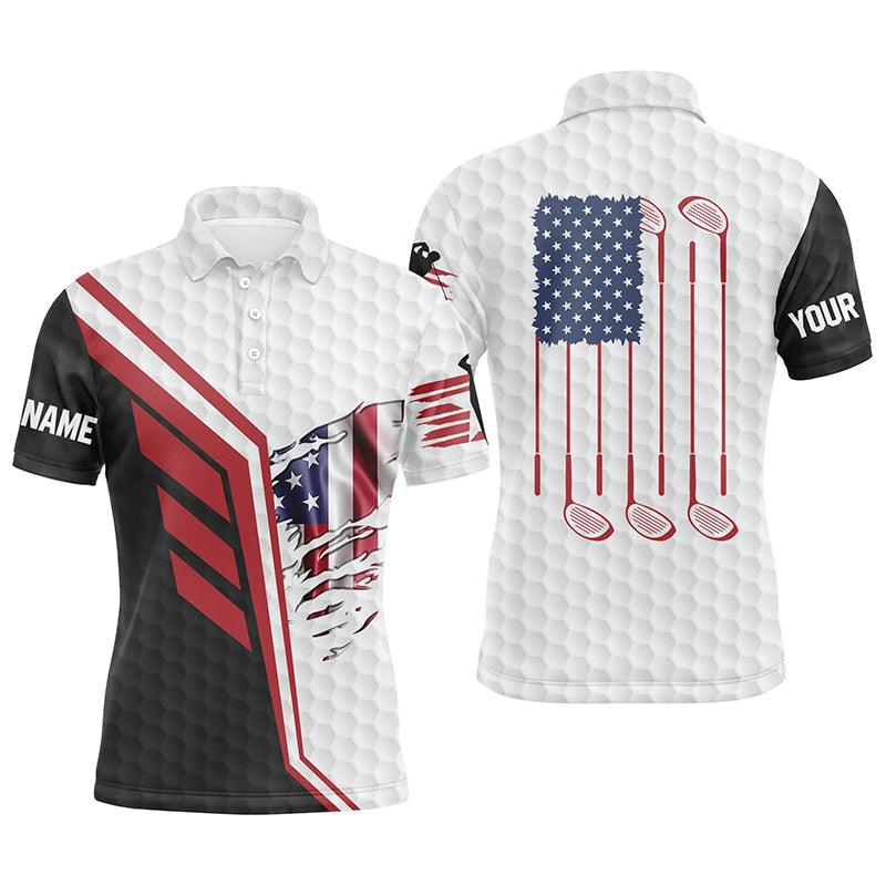 Custom Golf Men Polo Shirt - American Flag Golf Clubs White Golf Balls Skin Custom Name Apparel Men Golf Polo Shirt - Perfect Polo Shirt For Men - Image 2