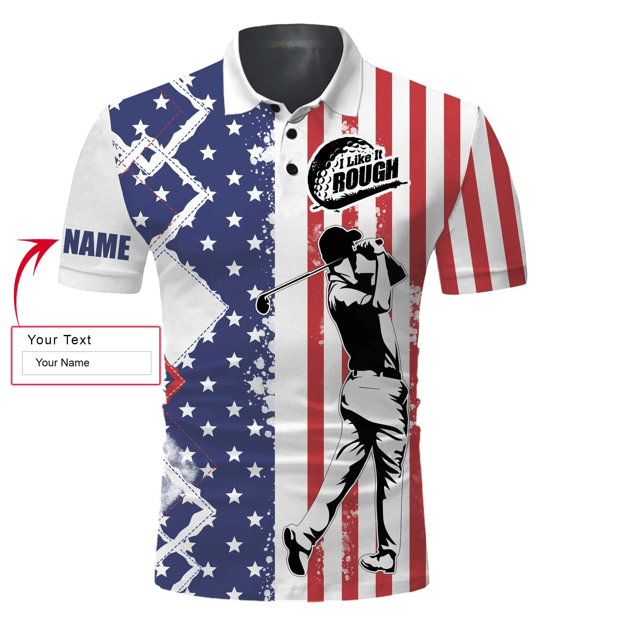 Custom Golf Men Polo Shirt - American Flag Patriotic Apparel, I Like It Rough Men Golf Polo Shirt - Perfect Polo Shirt For Men, Golfers