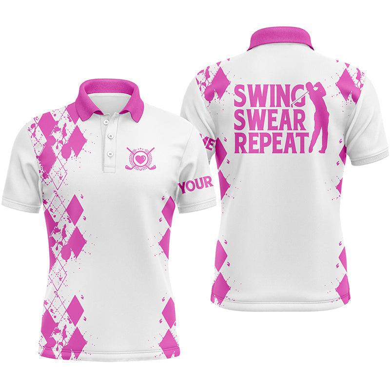 Custom Golf Men Polo Shirt - Argyle Pattern Custom Name Apparel, Swing Swear Repeat Men Golf Polo Shirt - Perfect Polo Shirt For Men, Golfers - Image 6