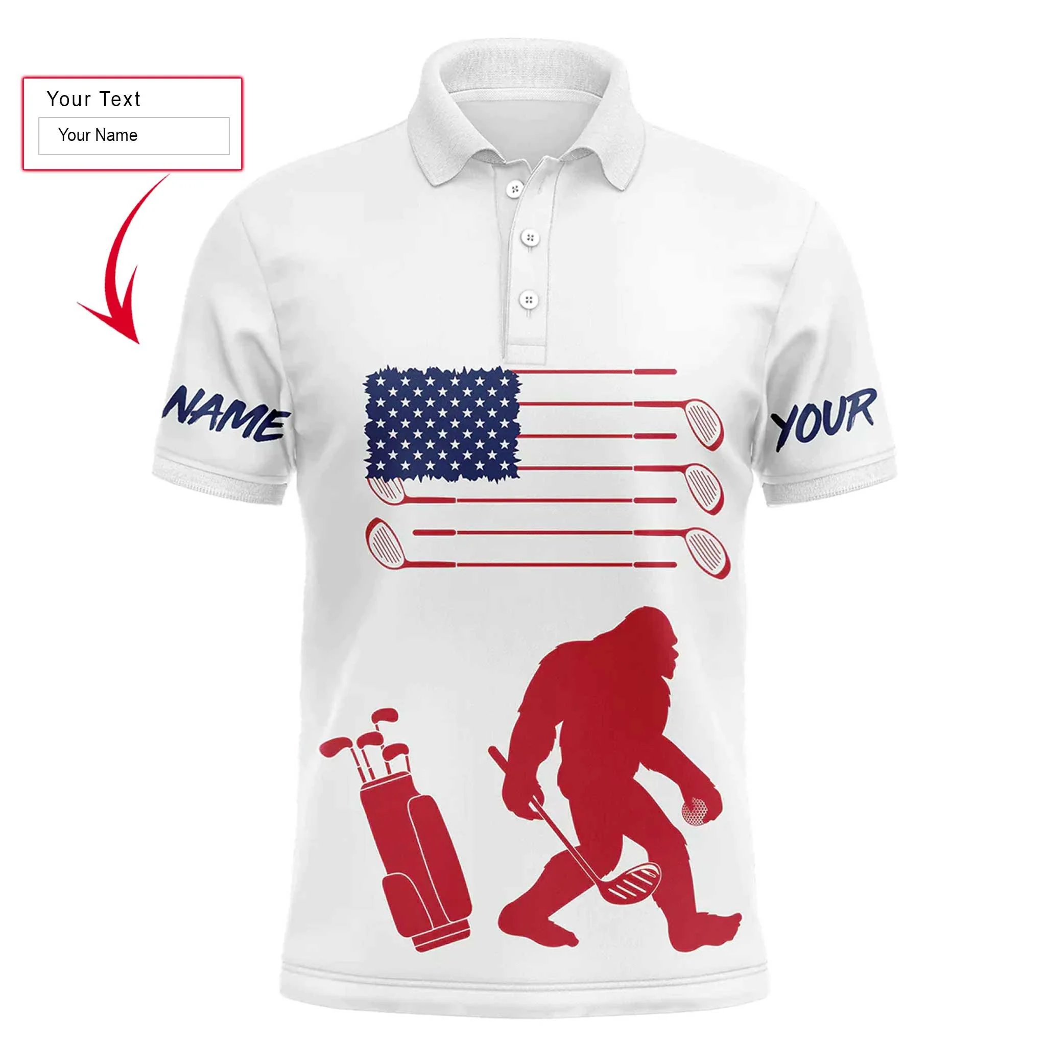 Custom Golf Men Polo Shirt, Bigfoot Golf Custom Name Men Polo Shirt,Custom Name American Flag Bigfoot Patriotic Polo Shirt- Perfect Polo Shirt For Men