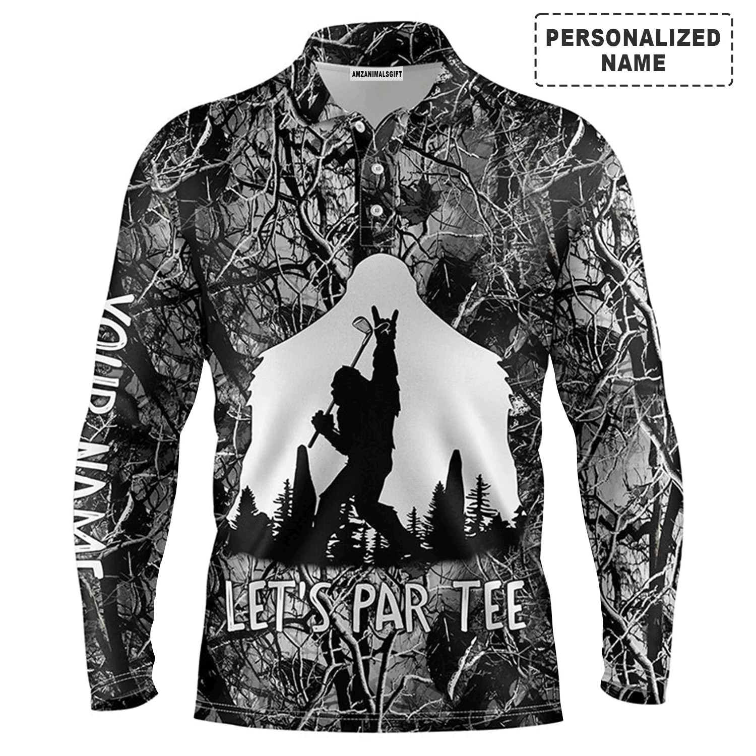 Custom Golf Men Polo Shirt - Bigfoot Golf Custom Name Men Polo Shirt, Funny Bigfoot Let's Par Tee Polo Shirt - Perfect Polo Shirt For Men, Golfers - Image 2