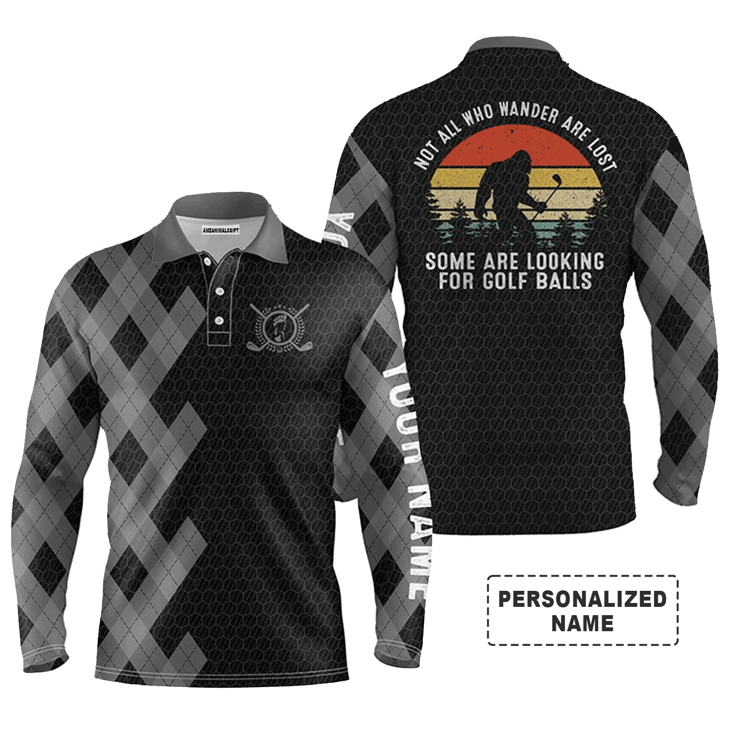 Custom Golf Men Polo Shirt, Bigfoot Golf Custom Name Men Polo Shirt,Not All Who Wander Are Lost Polo Shirt- Perfect Polo Shirt For Men, Golfers - Image 2