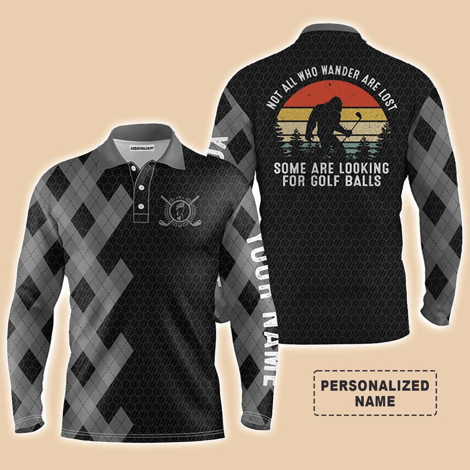 Custom Golf Men Polo Shirt, Bigfoot Golf Custom Name Men Polo Shirt,Not All Who Wander Are Lost Polo Shirt- Perfect Polo Shirt For Men, Golfers - Image 3