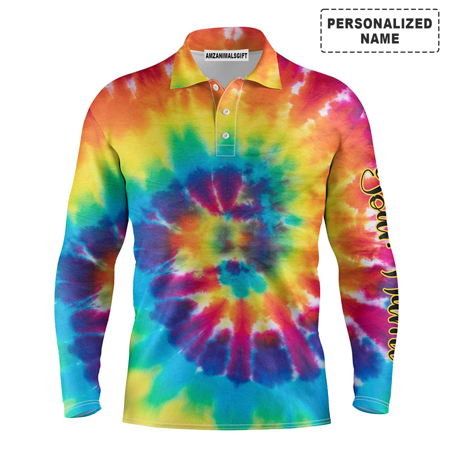Custom Golf Men Polo Shirt - Colorful Tie Dye Background Custom Name Golf Men Polo Shirt - Perfect Polo Shirt For Men, Golfers - Image 2