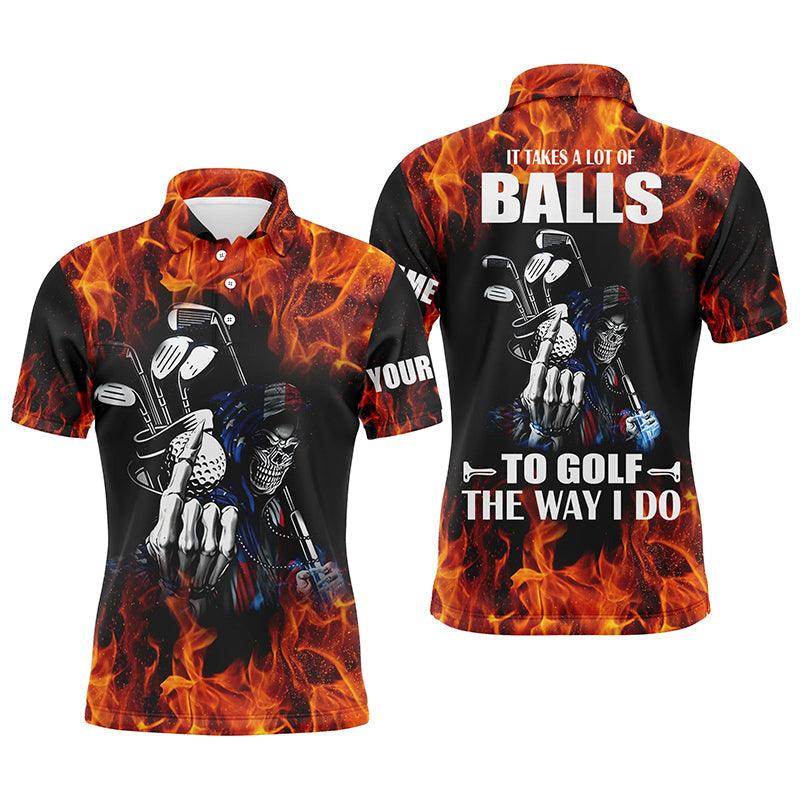 Custom Golf Men Polo Shirt - Custom Name Flame Skull Apparel, It Takes A Lot Of Balls To Golf The Way I Do Men Golf Polo Shirt - Perfect Polo Shirt For Men - Image 3