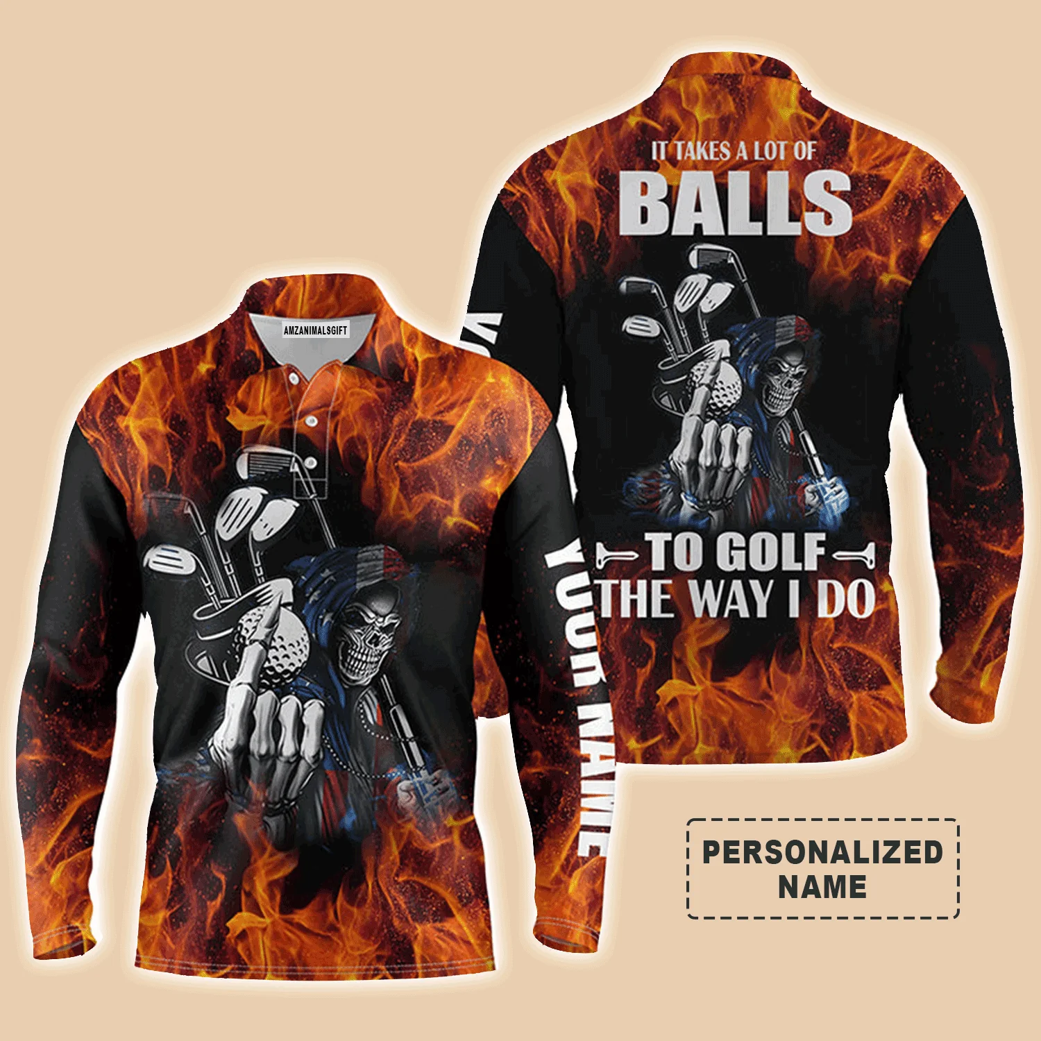 Custom Golf Men Polo Shirt - Custom Name Flame Skull Apparel, It Takes A Lot Of Balls To Golf The Way I Do Men Golf Polo Shirt - Perfect Polo Shirt For Men - Image 6