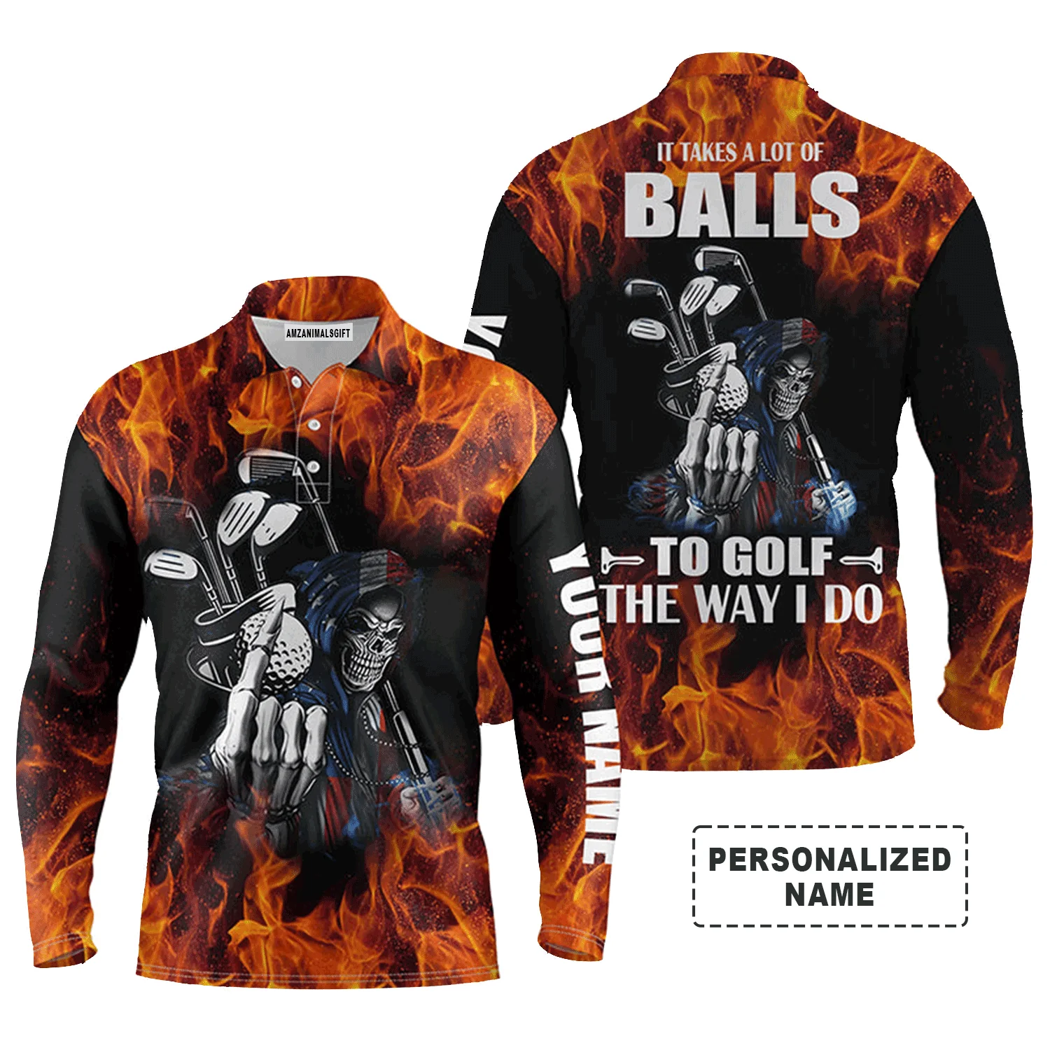 Custom Golf Men Polo Shirt - Custom Name Flame Skull Apparel, It Takes A Lot Of Balls To Golf The Way I Do Men Golf Polo Shirt - Perfect Polo Shirt For Men - Image 7