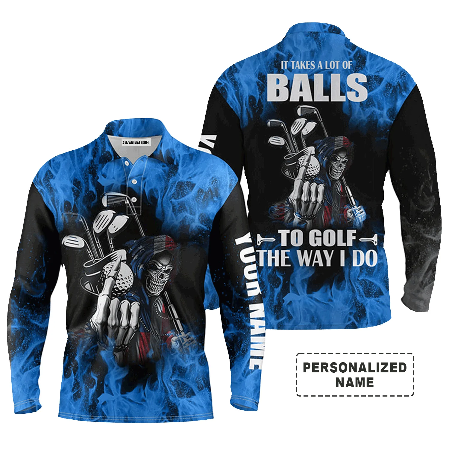 Custom Golf Men Polo Shirt - Custom Name Flame Skull Apparel, It Takes A Lot Of Balls To Golf The Way I Do Men Golf Polo Shirt - Perfect Polo Shirt For Men - Image 8