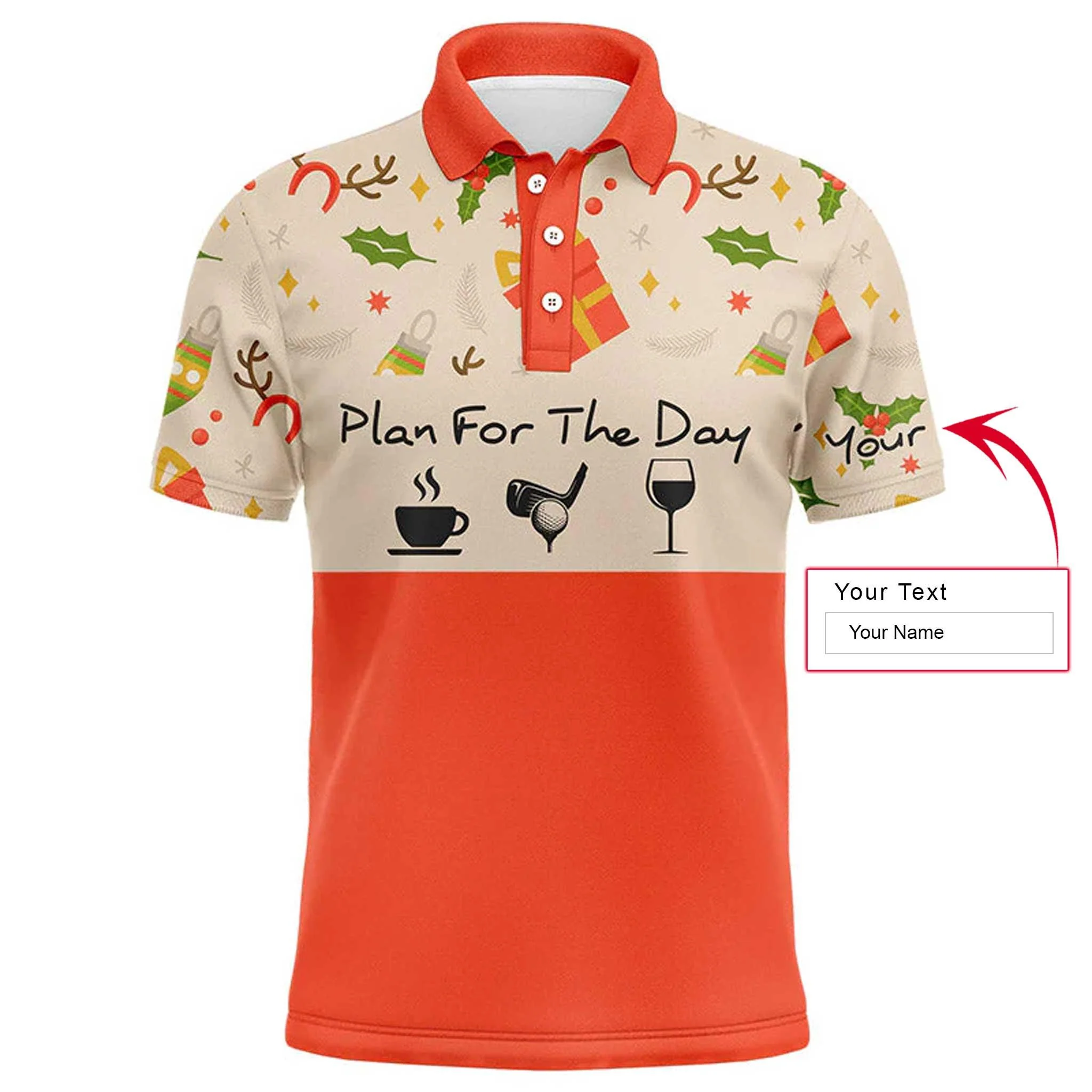 Custom Golf Men Polo Shirt - Funny Christmas Pattern Custom Name Apparel, Plan For The Day Coffee Golf Men Polo Shirt - Perfect Polo Shirt For Men