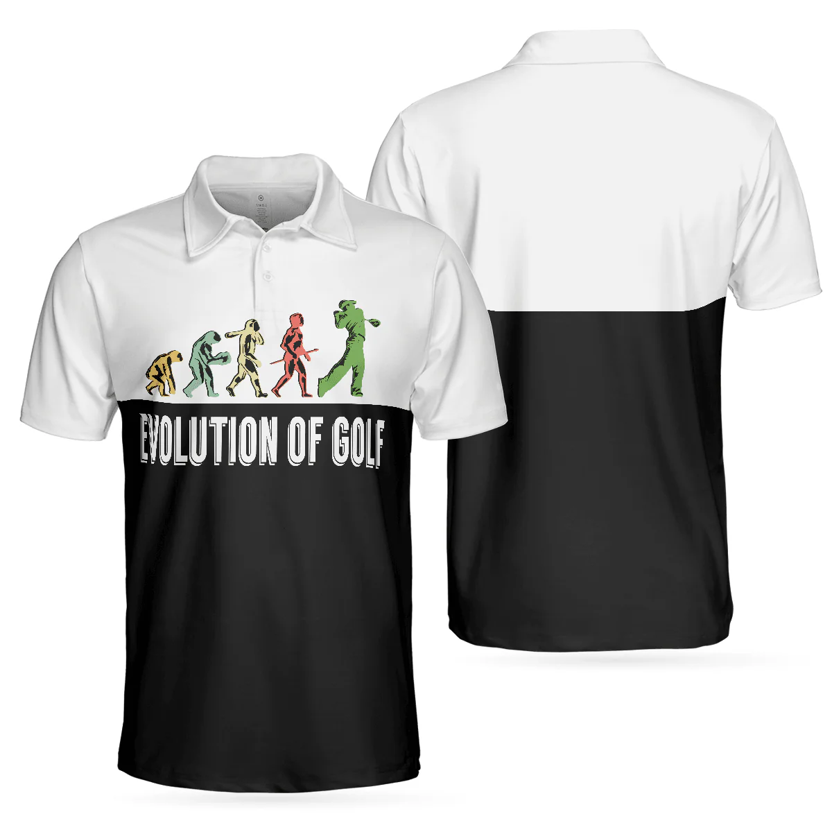 Custom Golf Men Polo Shirt - Golf Evolution Vintage Men Polo Shirt, Elegant Back And White Polo Shirt - Perfect Polo Shirt For Men, Golfers - Image 2