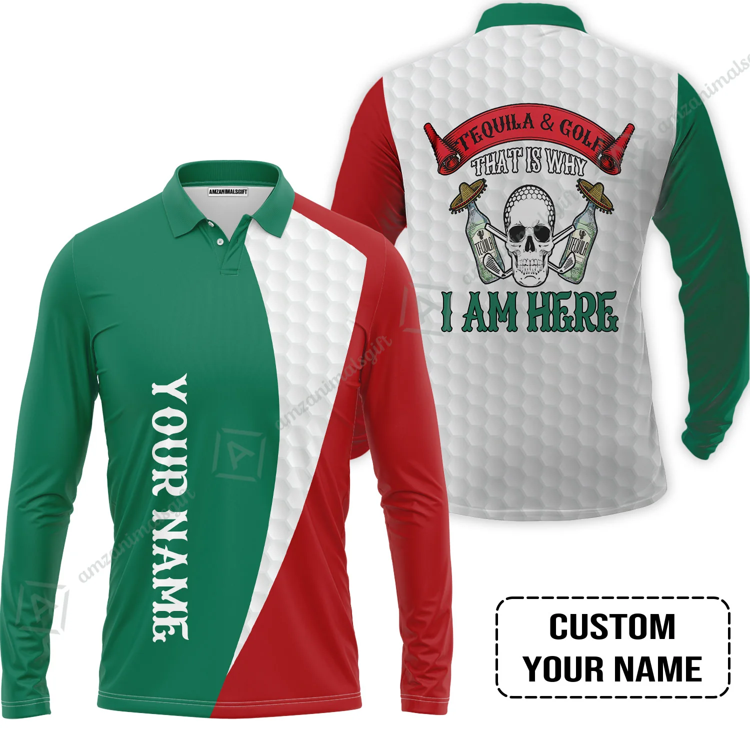 Custom Golf Men Polo Shirt - Golf Men Custom Name Polo Shirt, Tequila & Golf, Skull Golf Custom Polo Shirt - Perfect Polo Shirt For Men, Golfers - Image 4