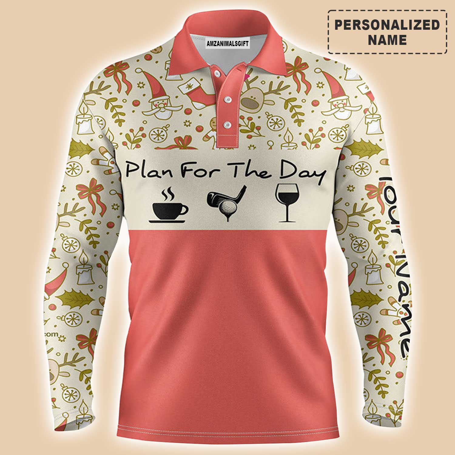 Custom Golf Men Polo Shirt - Lovely Christmas Pattern Custom Name Apparel, Plan For The Day Coffee Golf Men Polo Shirt - Perfect Polo Shirt For Men - Image 2