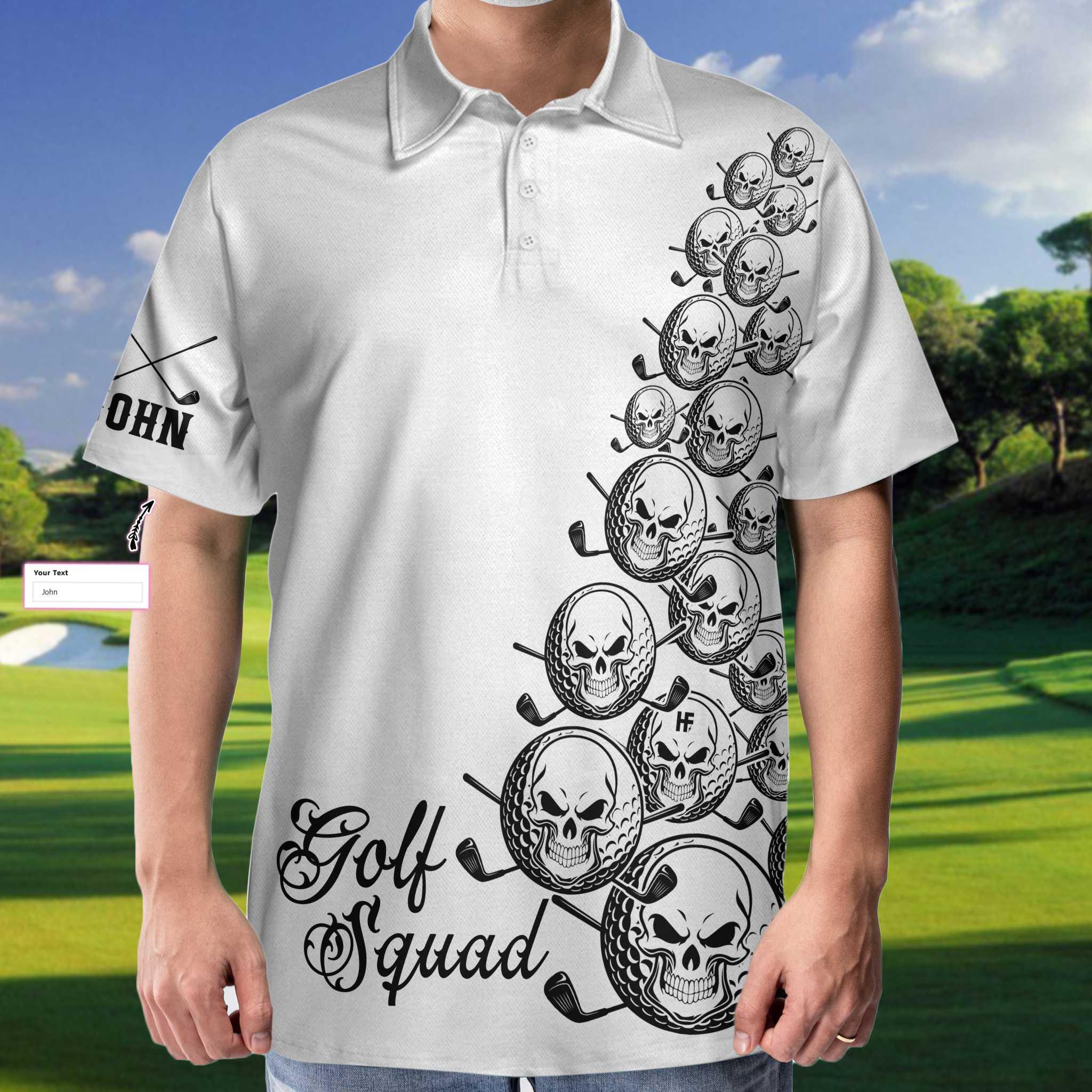 Custom Golf Men Polo Shirt - Skull Golfer Custom Name Polo Shirt, White Golf Squad Shirt, Personalized Golf Shirt For Men - Perfect Gift For Men