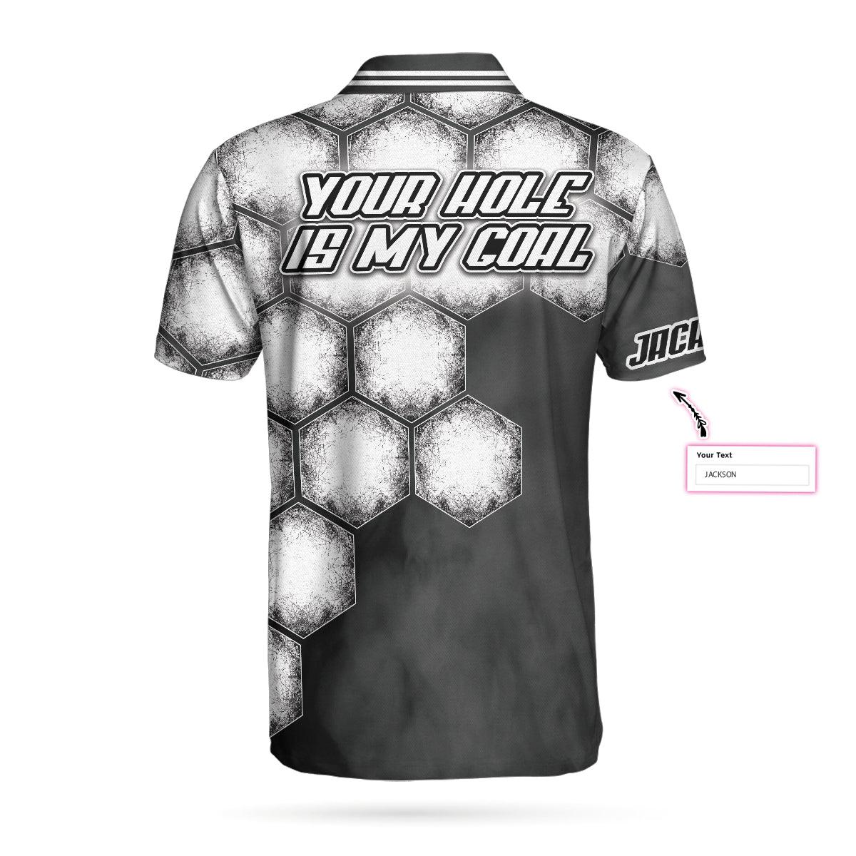 Custom Golf Men Polo Shirts - Your Hole Is My Goal Golf Ball Custom Name Polo Shirt, Black And White Personalized Golf Shirt - Perfect Gift For Men - Image 2