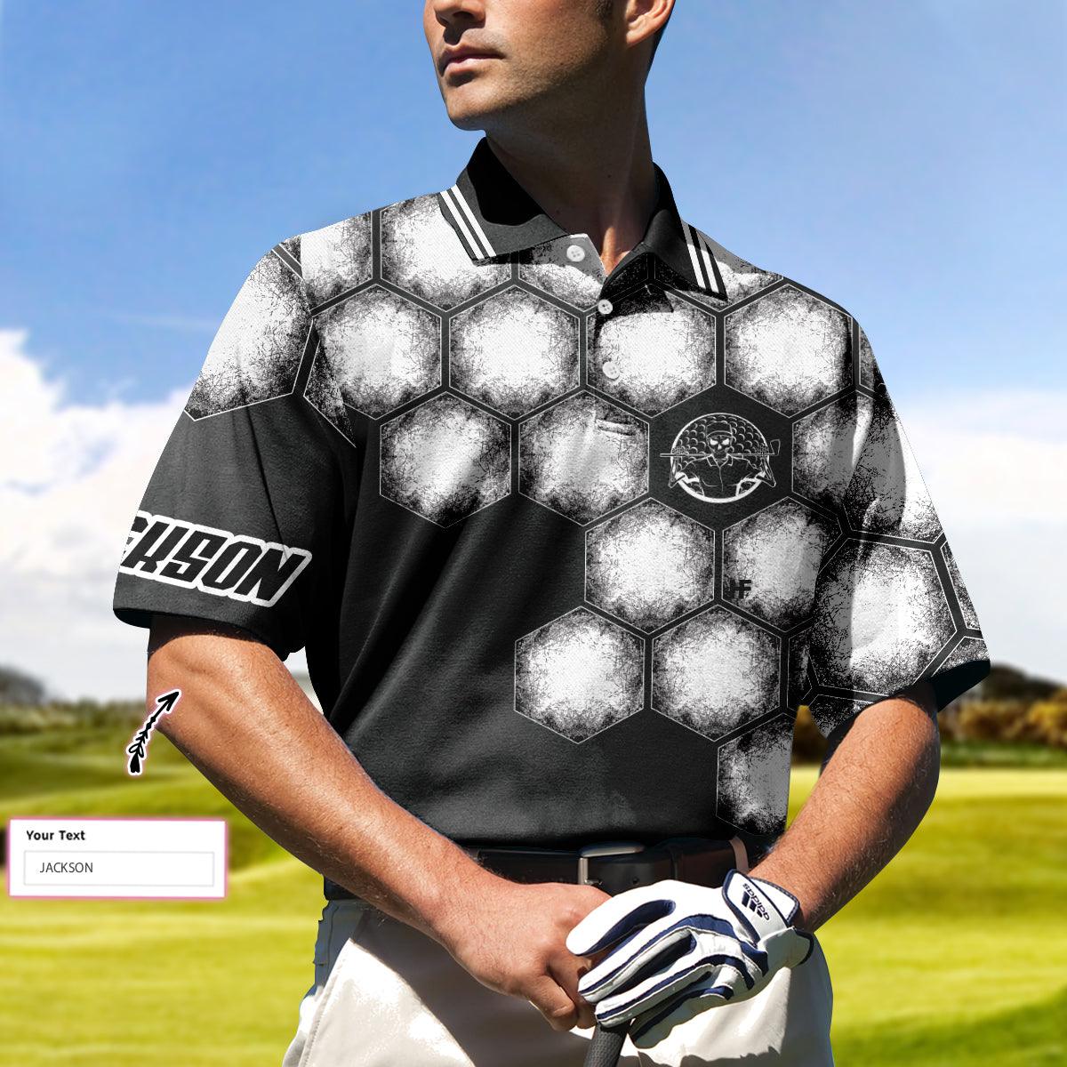 Custom Golf Men Polo Shirts - Your Hole Is My Goal Golf Ball Custom Name Polo Shirt, Black And White Personalized Golf Shirt - Perfect Gift For Men - Image 4