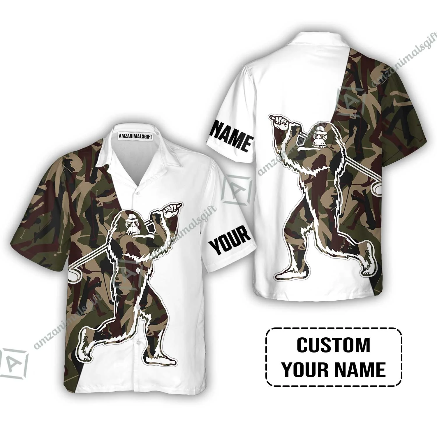Custom Golf Sweatshirt - Funny Bigfoot Golf Sweatshirt, Camo Pattern Custom Name Sasquatch Playing Golf Apparel - Image 8