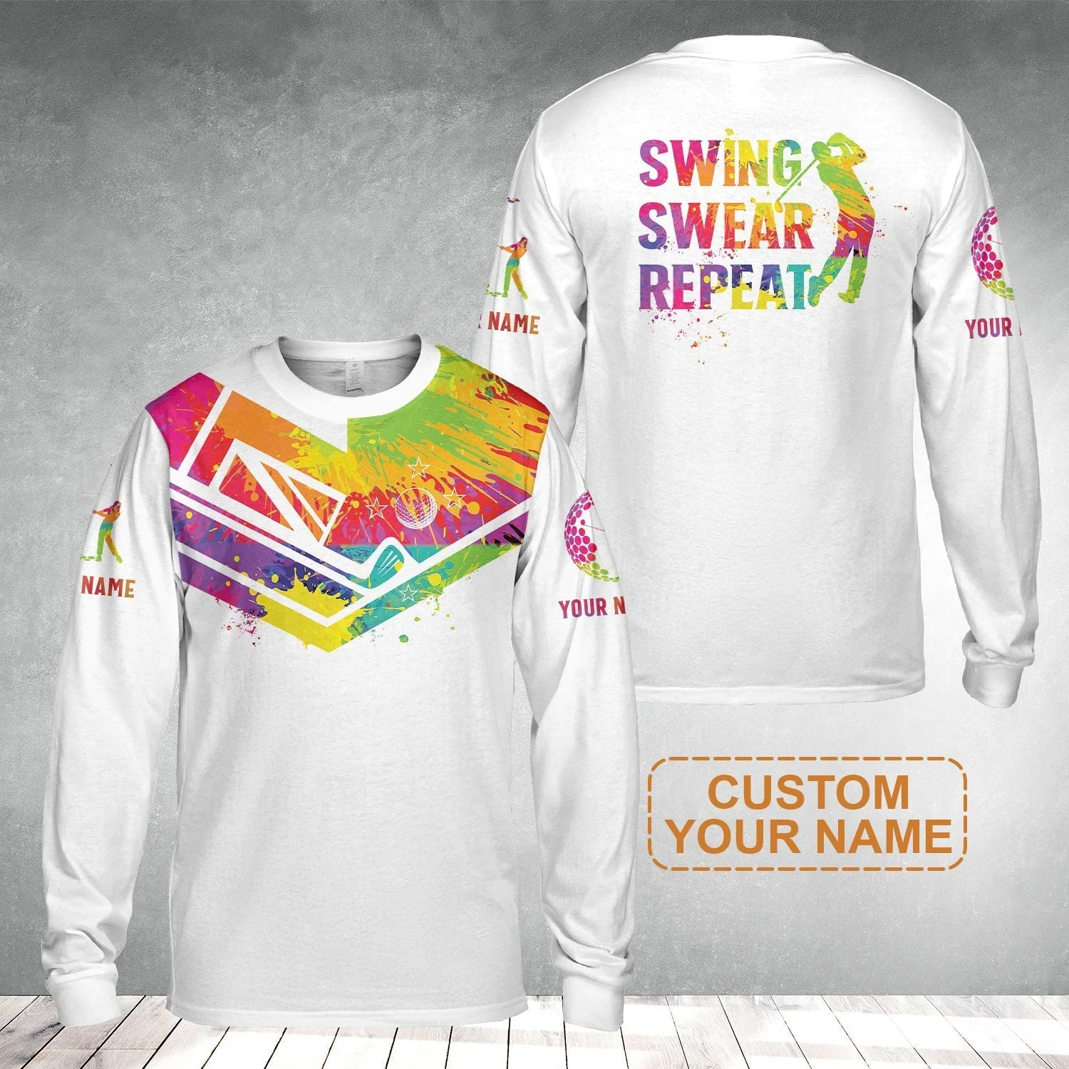 Custom Golf Sweatshirt - Watercolor New Zealand Flag Custom Name White Apparel, Swing Swear Repeat Sweatshirt - Perfect Shirt For Men - Image 10