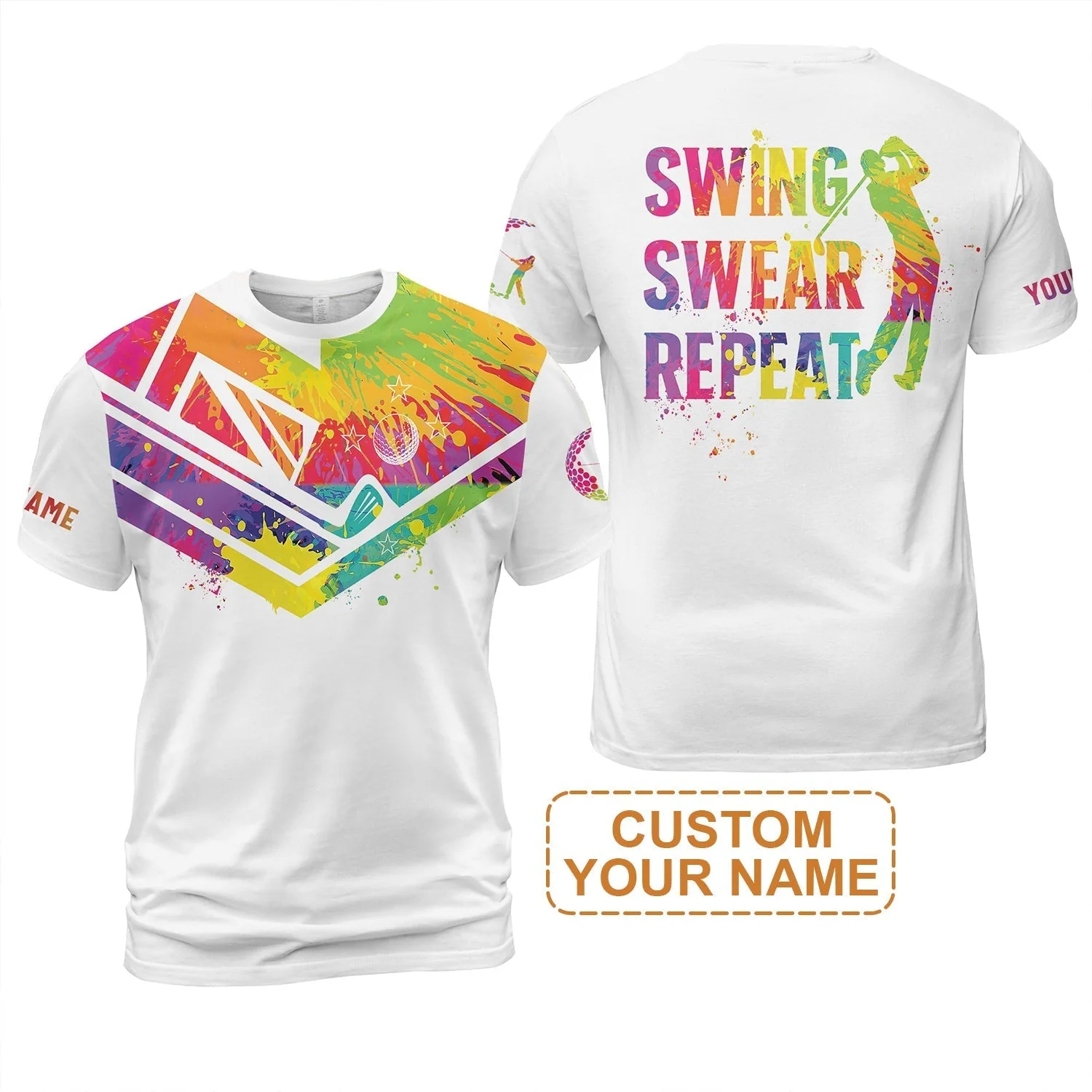 Custom Golf Sweatshirt - Watercolor New Zealand Flag Custom Name White Apparel, Swing Swear Repeat Sweatshirt - Perfect Shirt For Men - Image 11