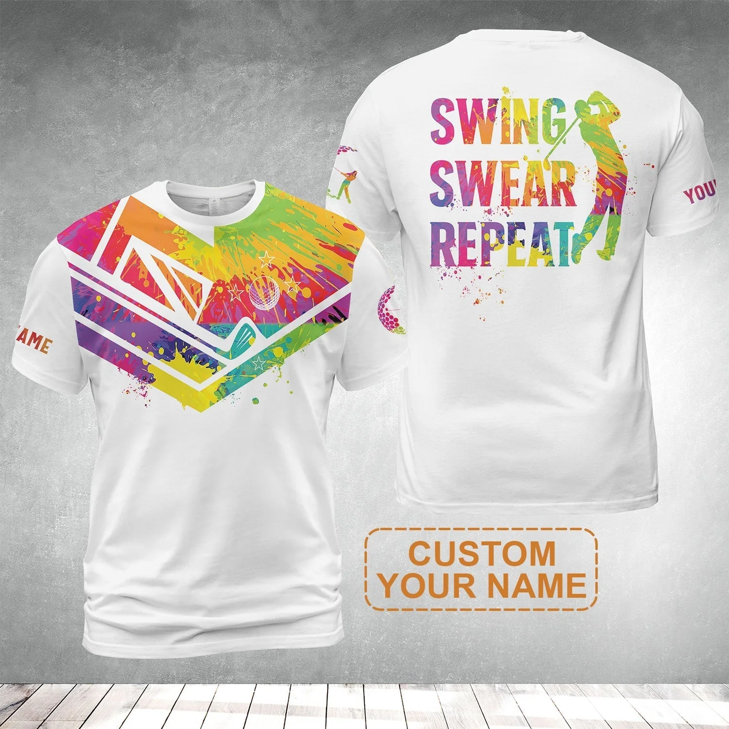 Custom Golf Sweatshirt - Watercolor New Zealand Flag Custom Name White Apparel, Swing Swear Repeat Sweatshirt - Perfect Shirt For Men - Image 12