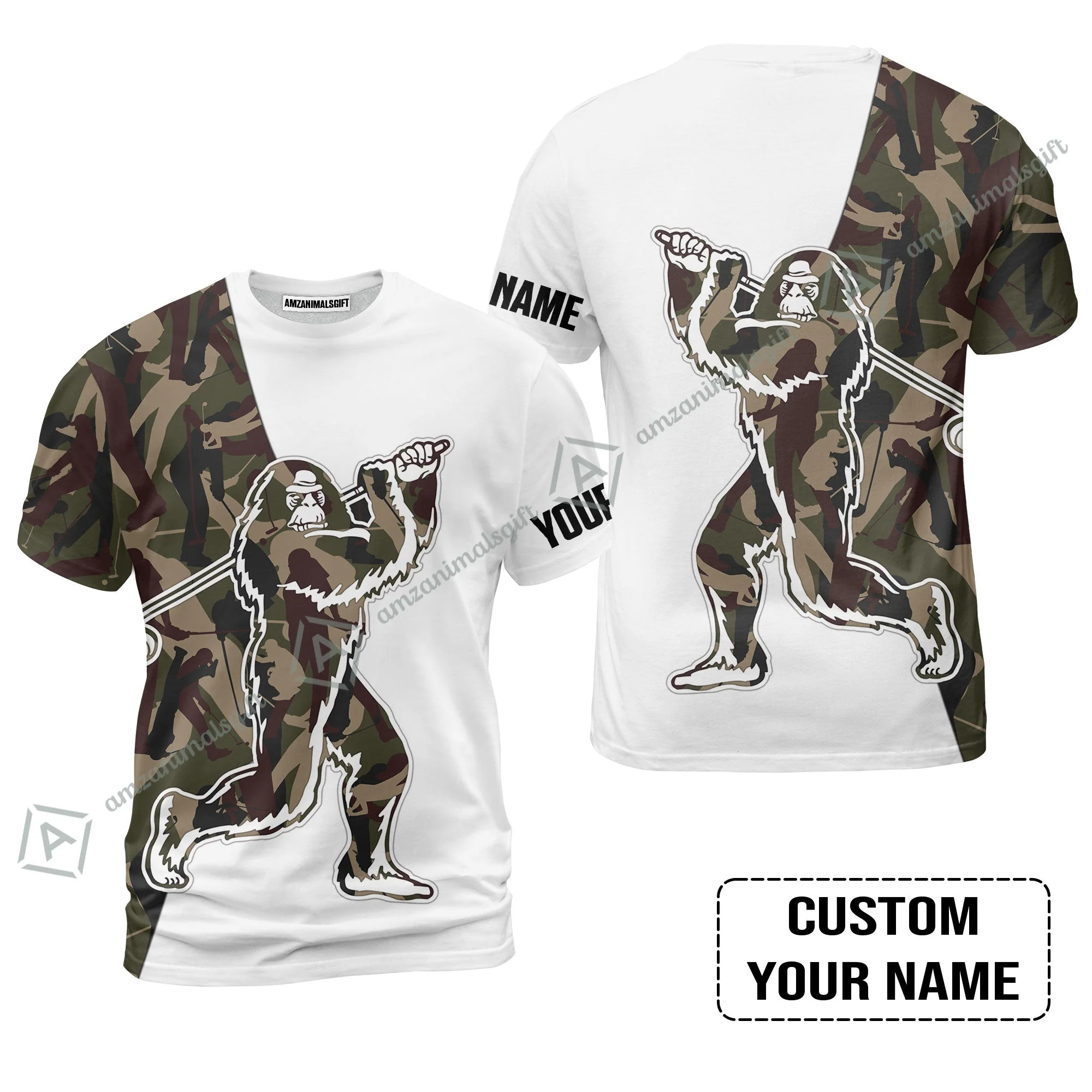 Custom Golf Women Polo Shirt - Funny Bigfoot Golf Polo Shirts, Camo Pattern Custom Name Sasquatch Playing Golf Apparel - Image 9