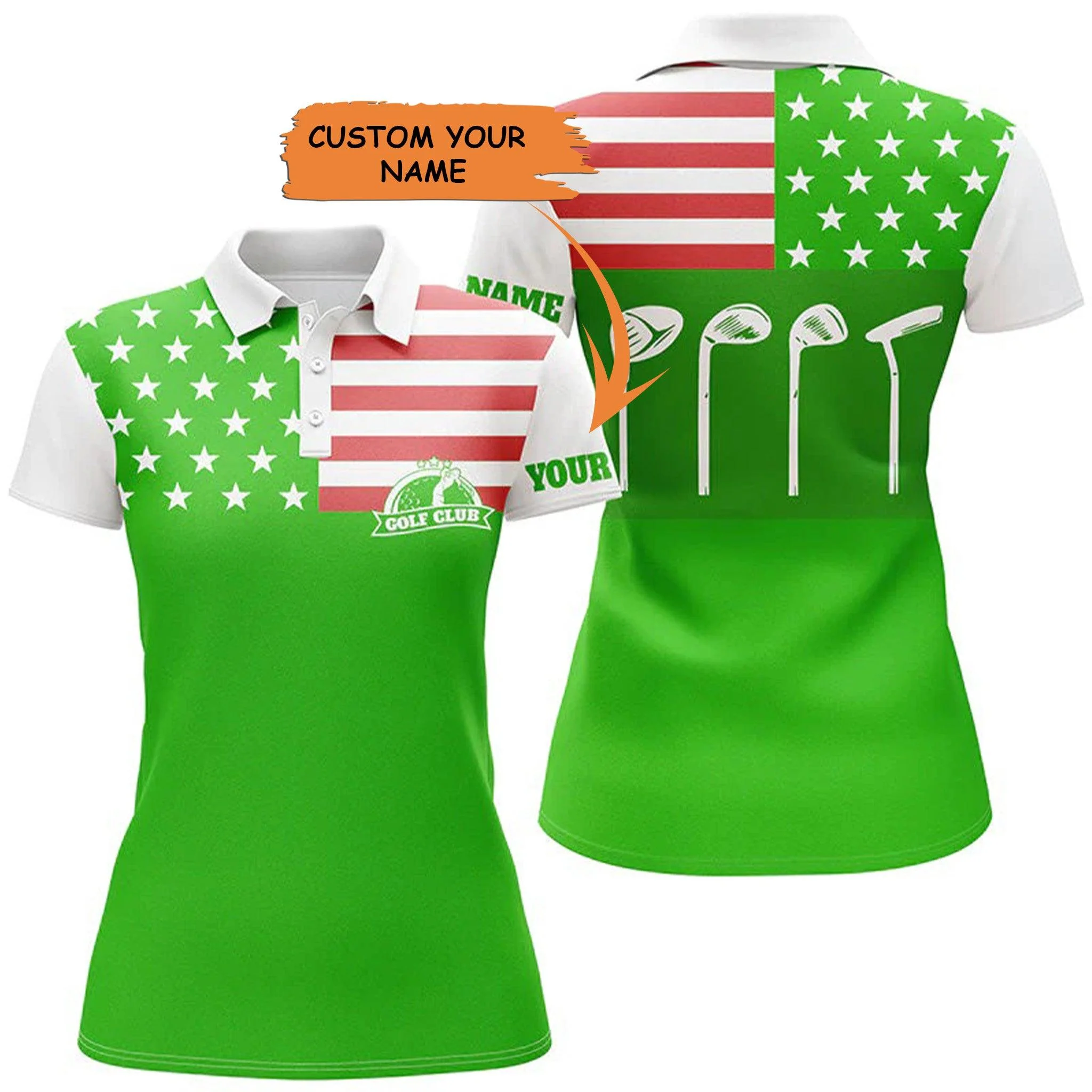 Custom Golf Women Polo Shirt - Women Golf Polo Shirt Golf Club American Flag Patriot Golf Custom Name Green Golf Shirt - Perfect Polo Shirt For Women
