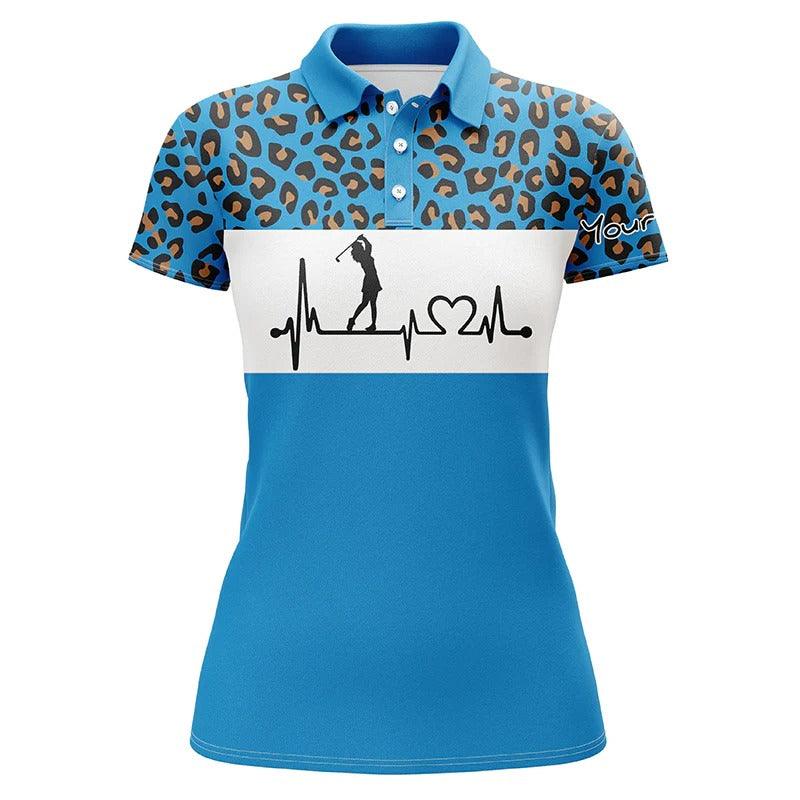 Custom Golf Women Polo Shirt - Women Golf Polo Shirt Golf Heartbeat Custom Name Leopard Golf Shirt - Perfect Polo Shirt For Women - Image 3