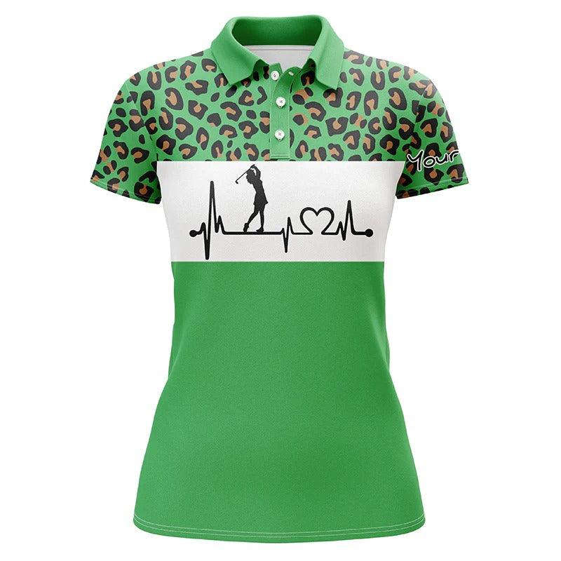 Custom Golf Women Polo Shirt - Women Golf Polo Shirt Golf Heartbeat Custom Name Leopard Golf Shirt - Perfect Polo Shirt For Women - Image 5