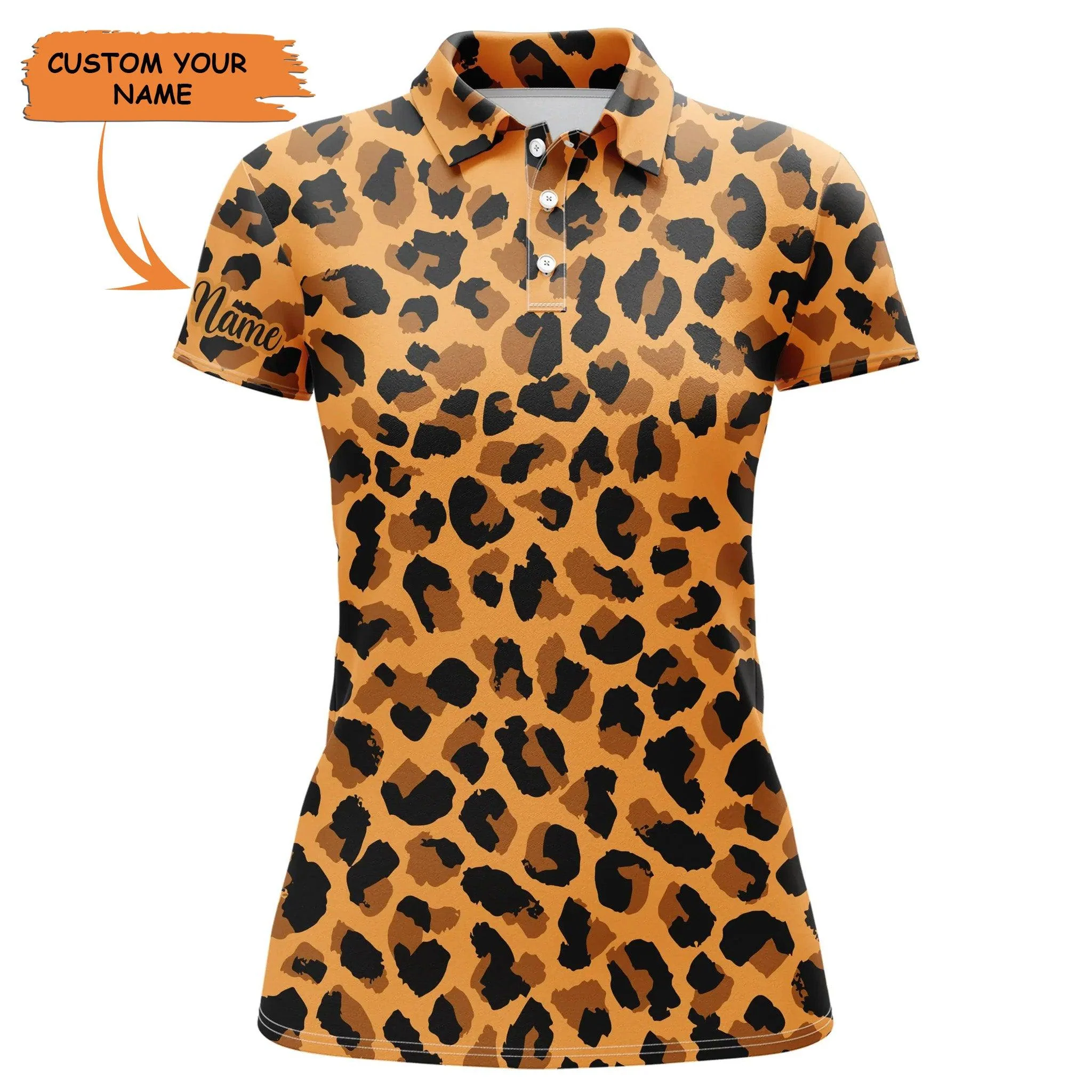 Custom Golf Women Polo Shirt - Women Golf Polo Shirt Leopard Skin Texture Custom Name Pattern Golf Shirts - Perfect Polo Shirt For Women, Golf Lover