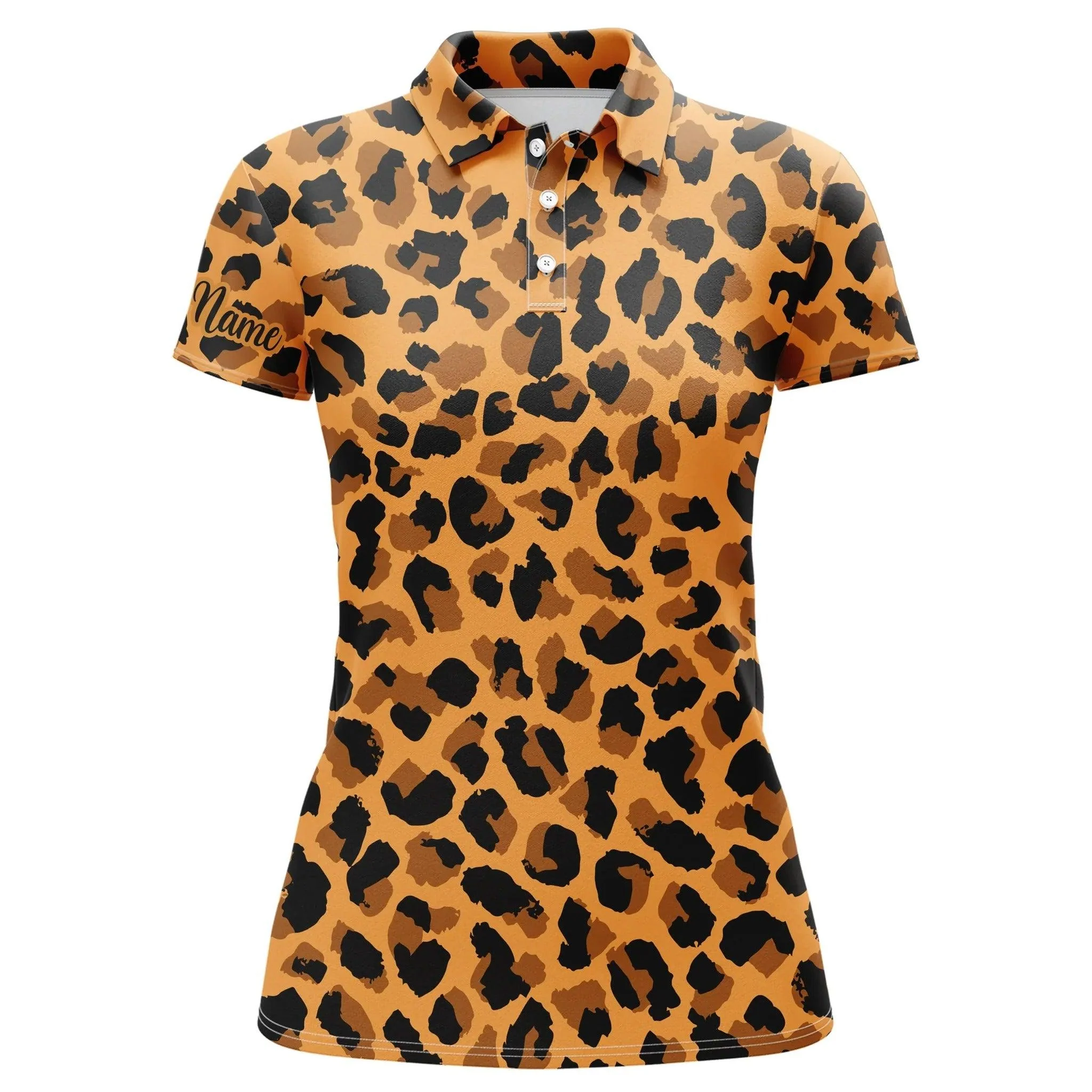 Custom Golf Women Polo Shirt - Women Golf Polo Shirt Leopard Skin Texture Custom Name Pattern Golf Shirts - Perfect Polo Shirt For Women, Golf Lover - Image 2